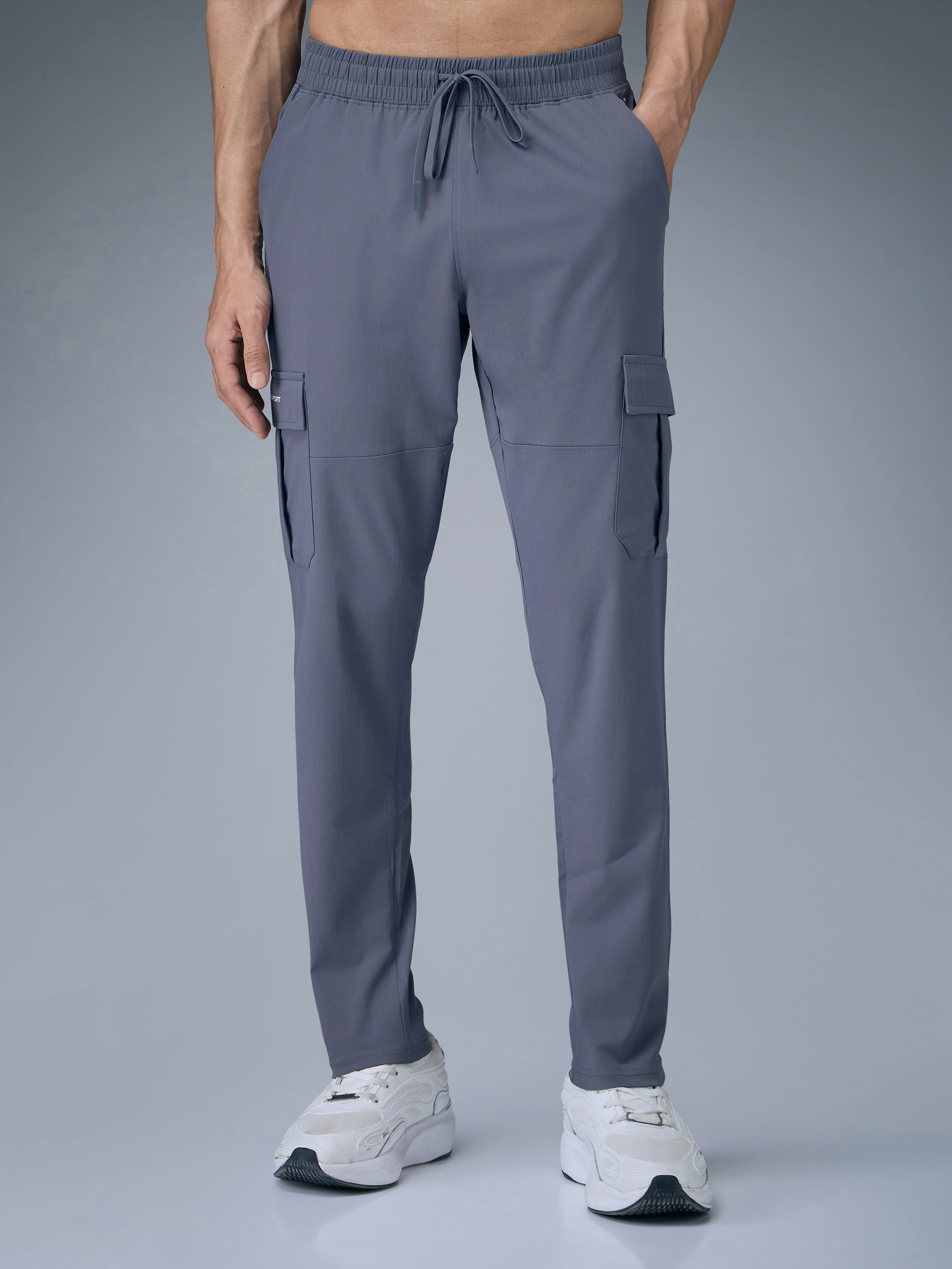 Men Solid Relax Fit Sports Cargo Trackpants with TS FLEXI - Image 3