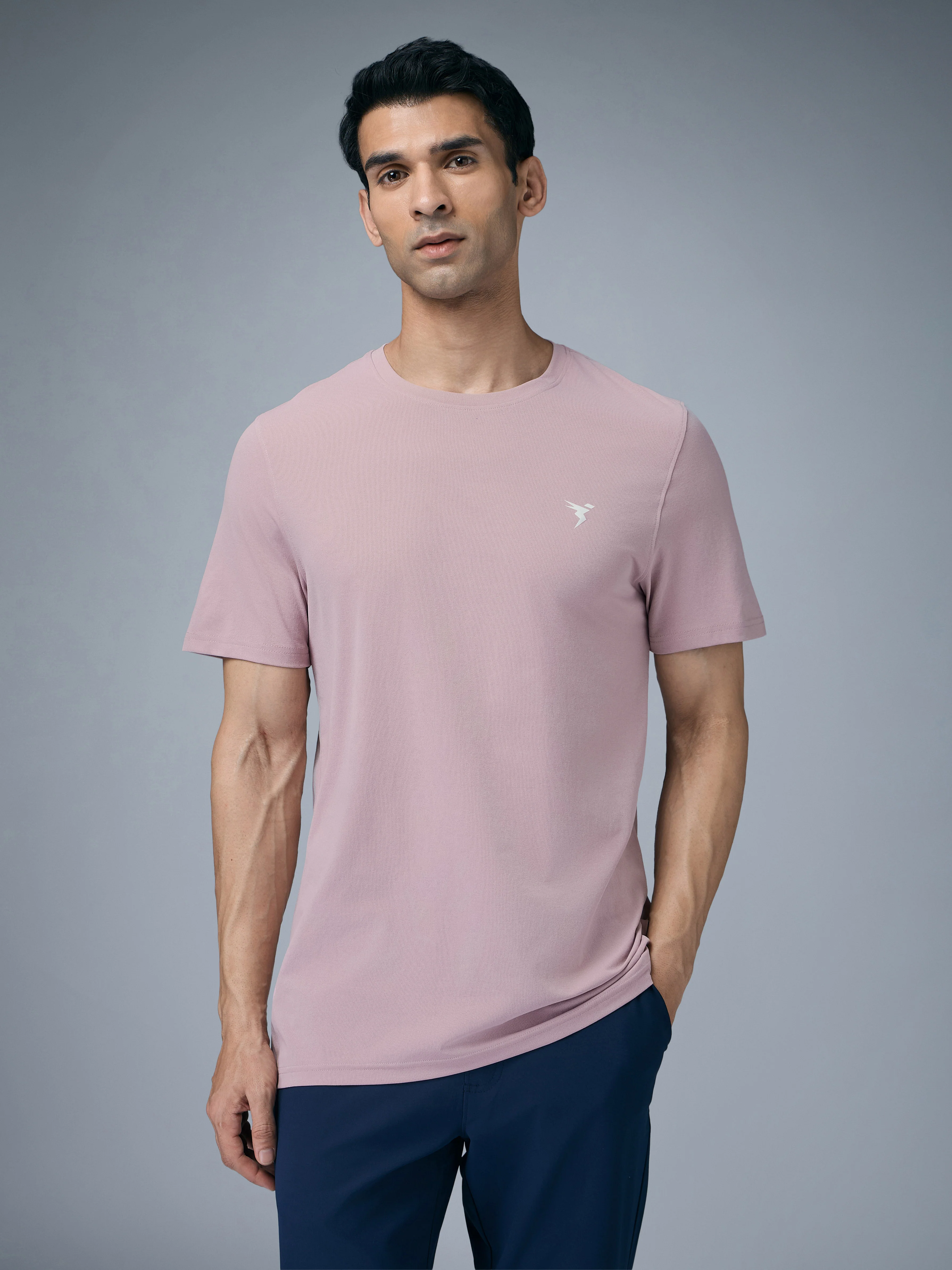 Men Solid Slim Fit Crew Neck T-shirt with COTFLEX - Image 2