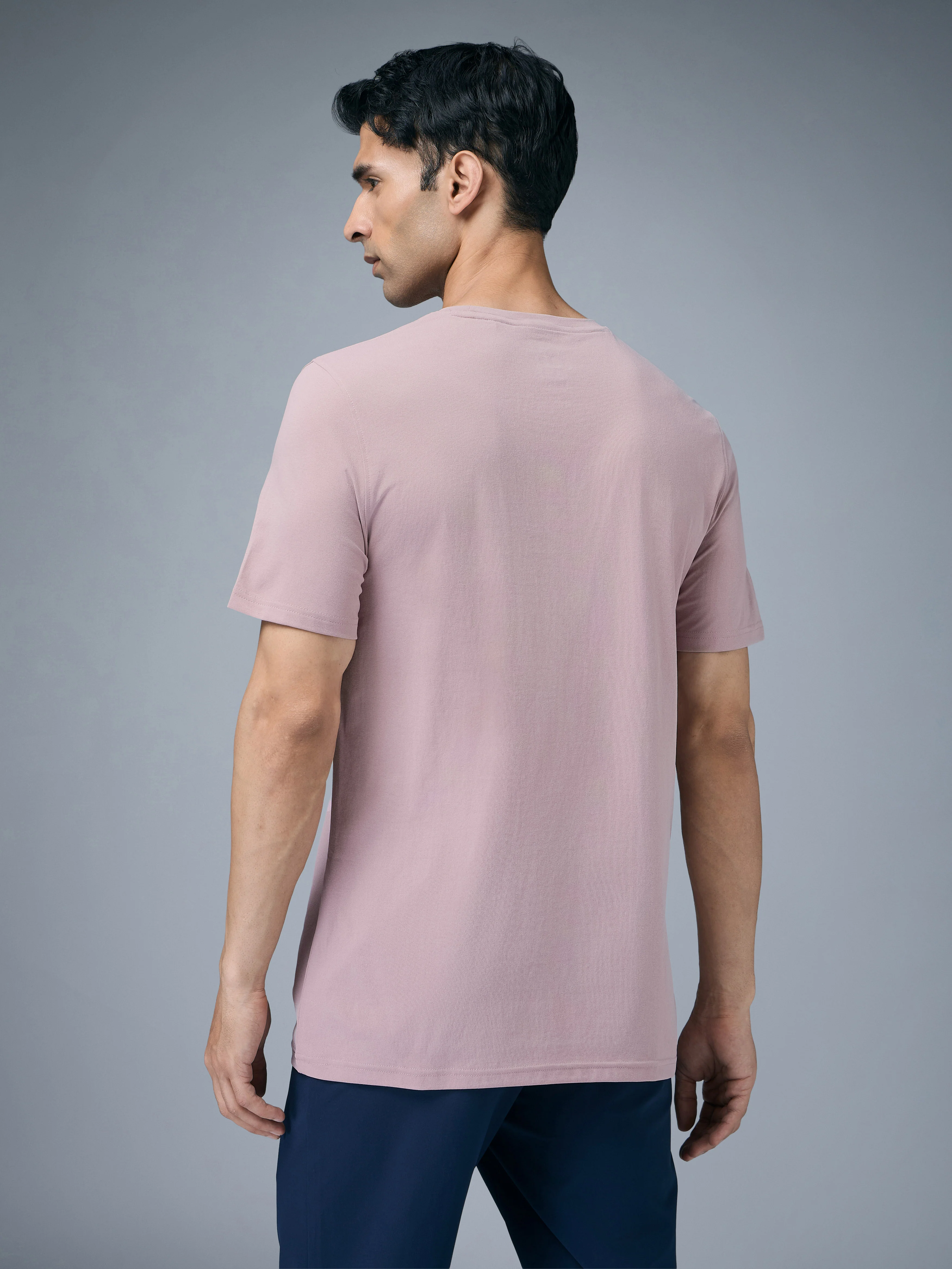 Men Solid Slim Fit Crew Neck T-shirt with COTFLEX - Image 3