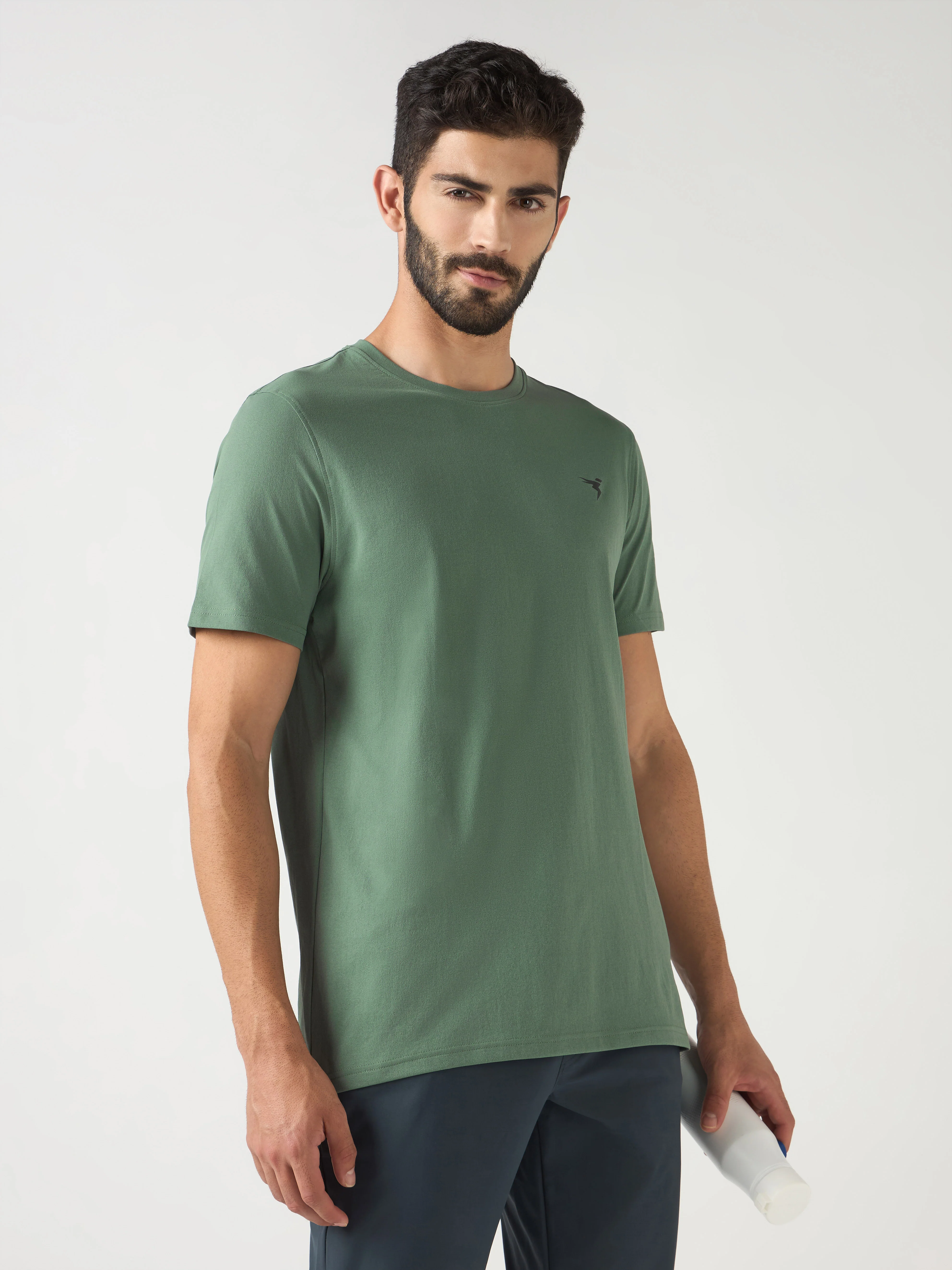 Men Solid Slim Fit Crew Neck T-shirt with COTFLEX - Image 2