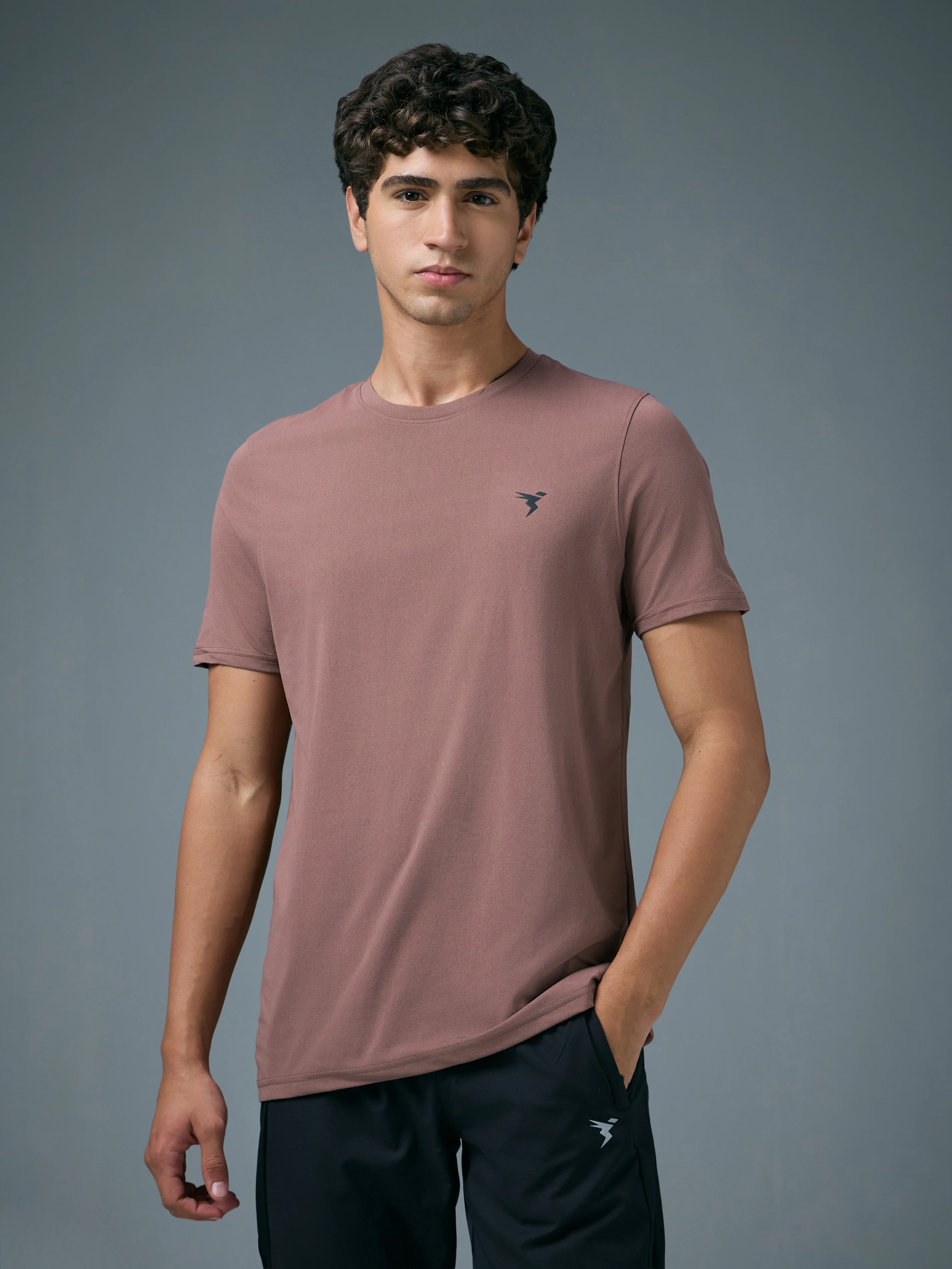 Men Solid Slim Fit Crew Neck T-shirt with COTFLEX - Image 2