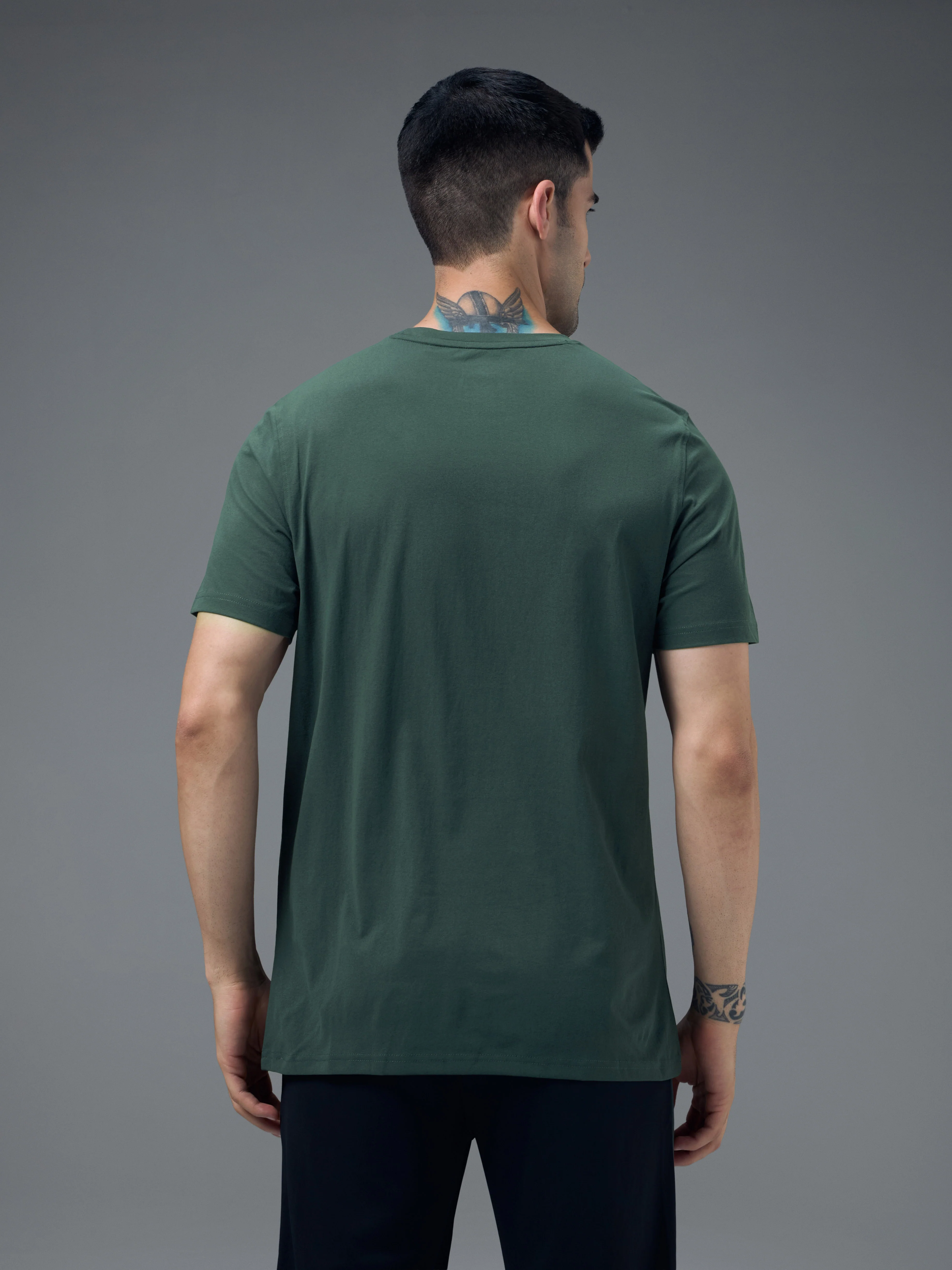 Men Solid Slim Fit Crew Neck T-shirt with COTFLEX - Image 3