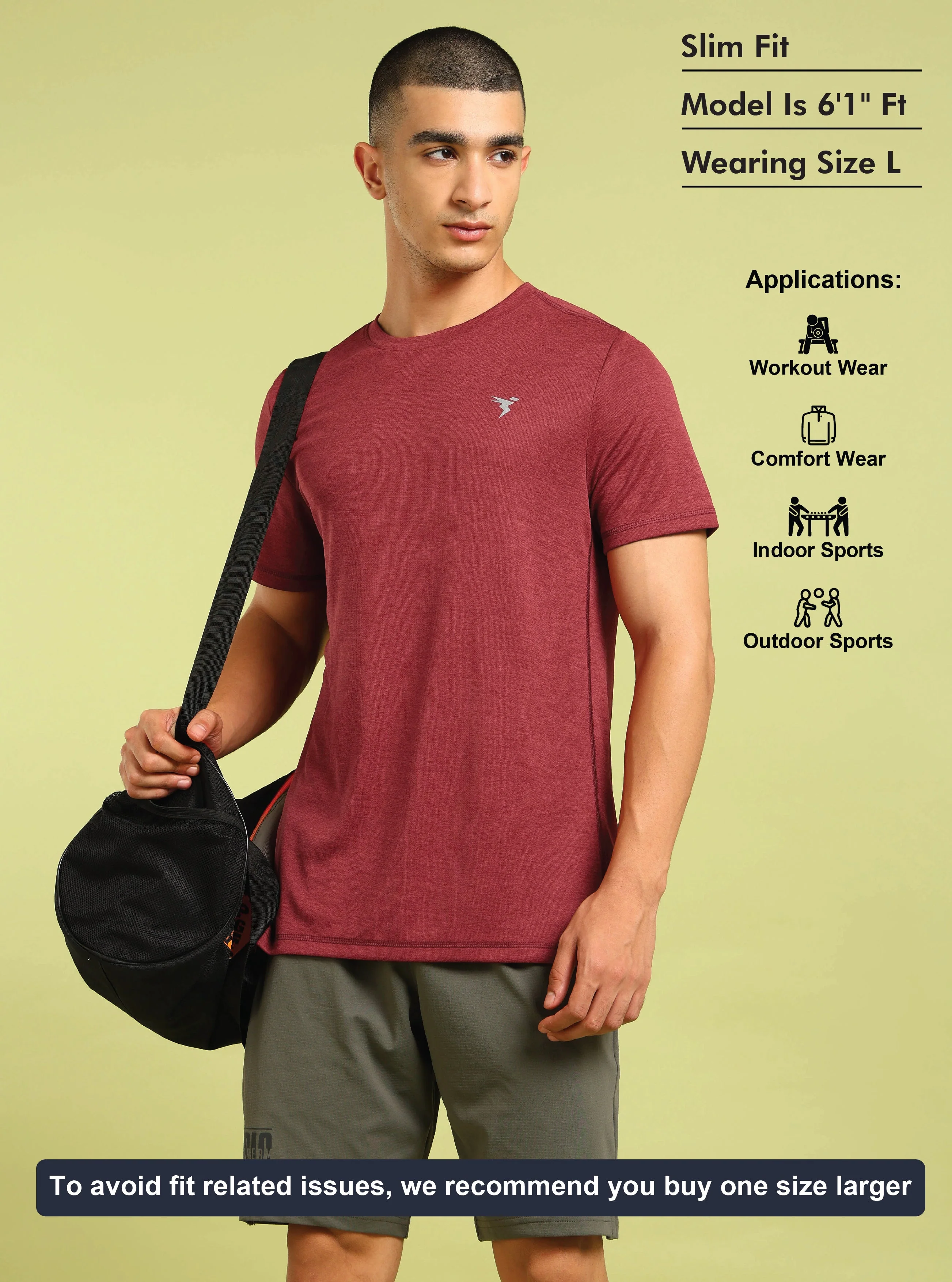 Men Solid Slim Fit Crew Neck T-shirt with DOUBLE COOL - Image 3