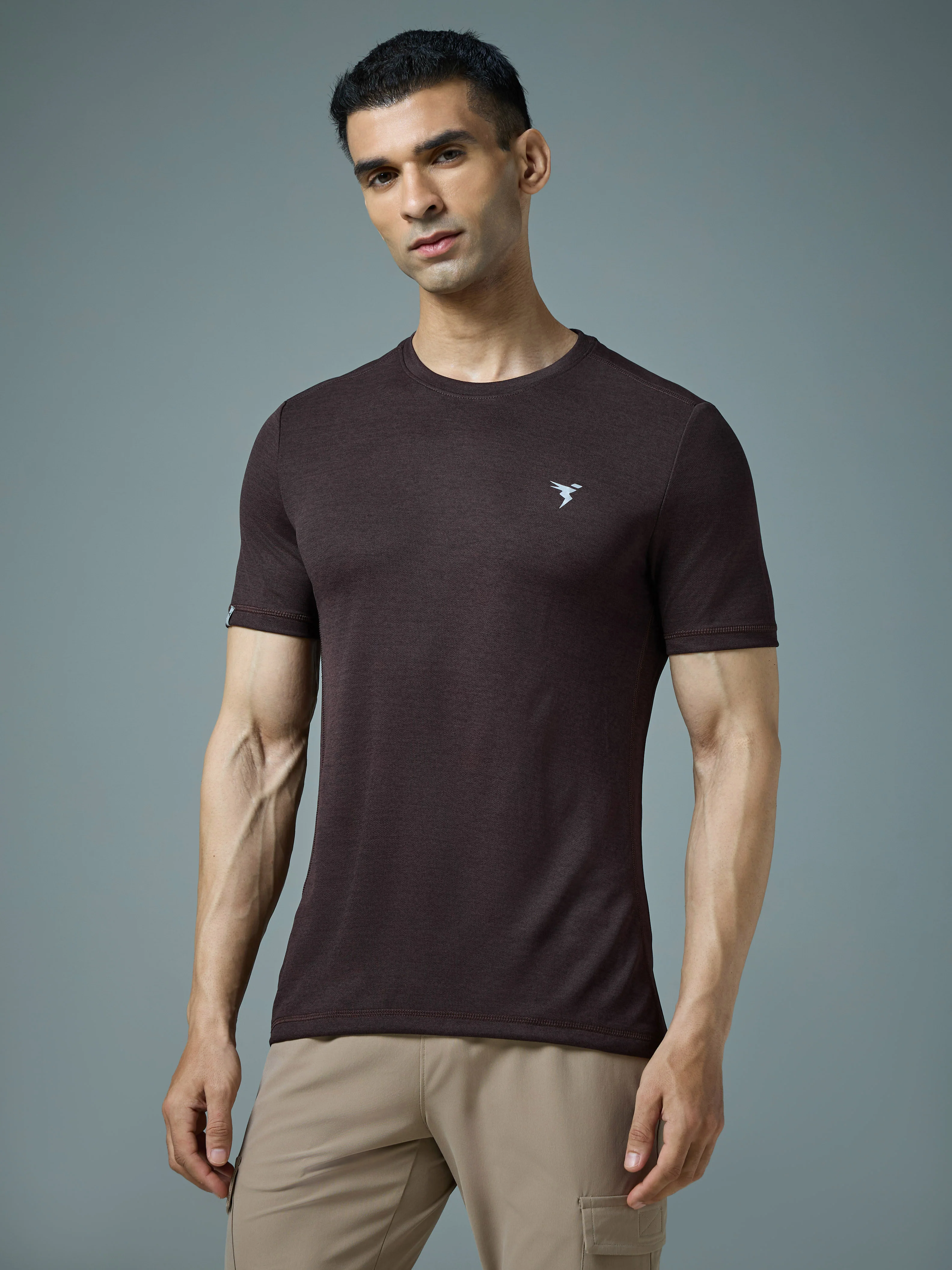 Men Solid Slim Fit Crew Neck T-shirt with DOUBLE COOL - Image 2