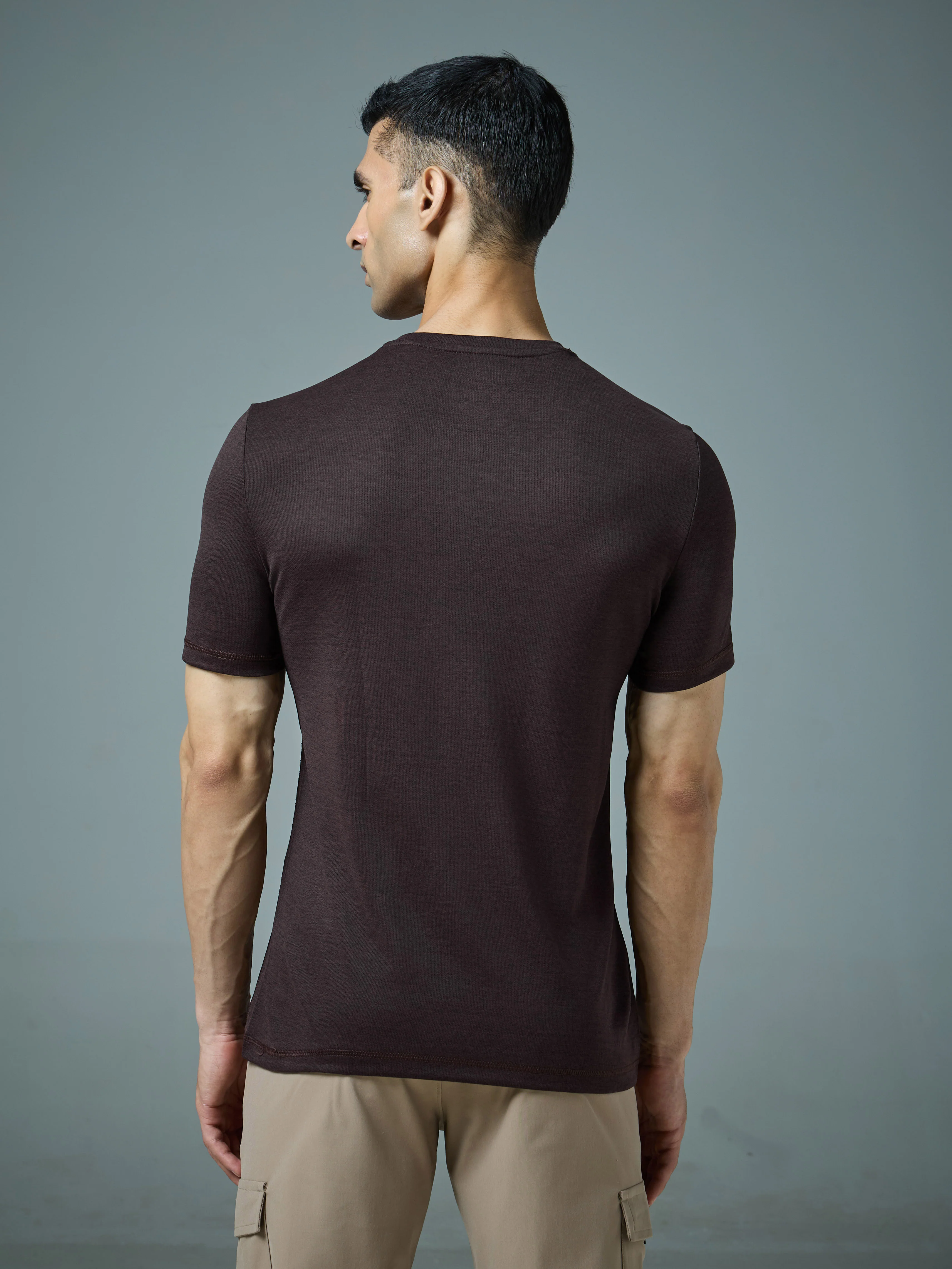 Men Solid Slim Fit Crew Neck T-shirt with DOUBLE COOL - Image 3