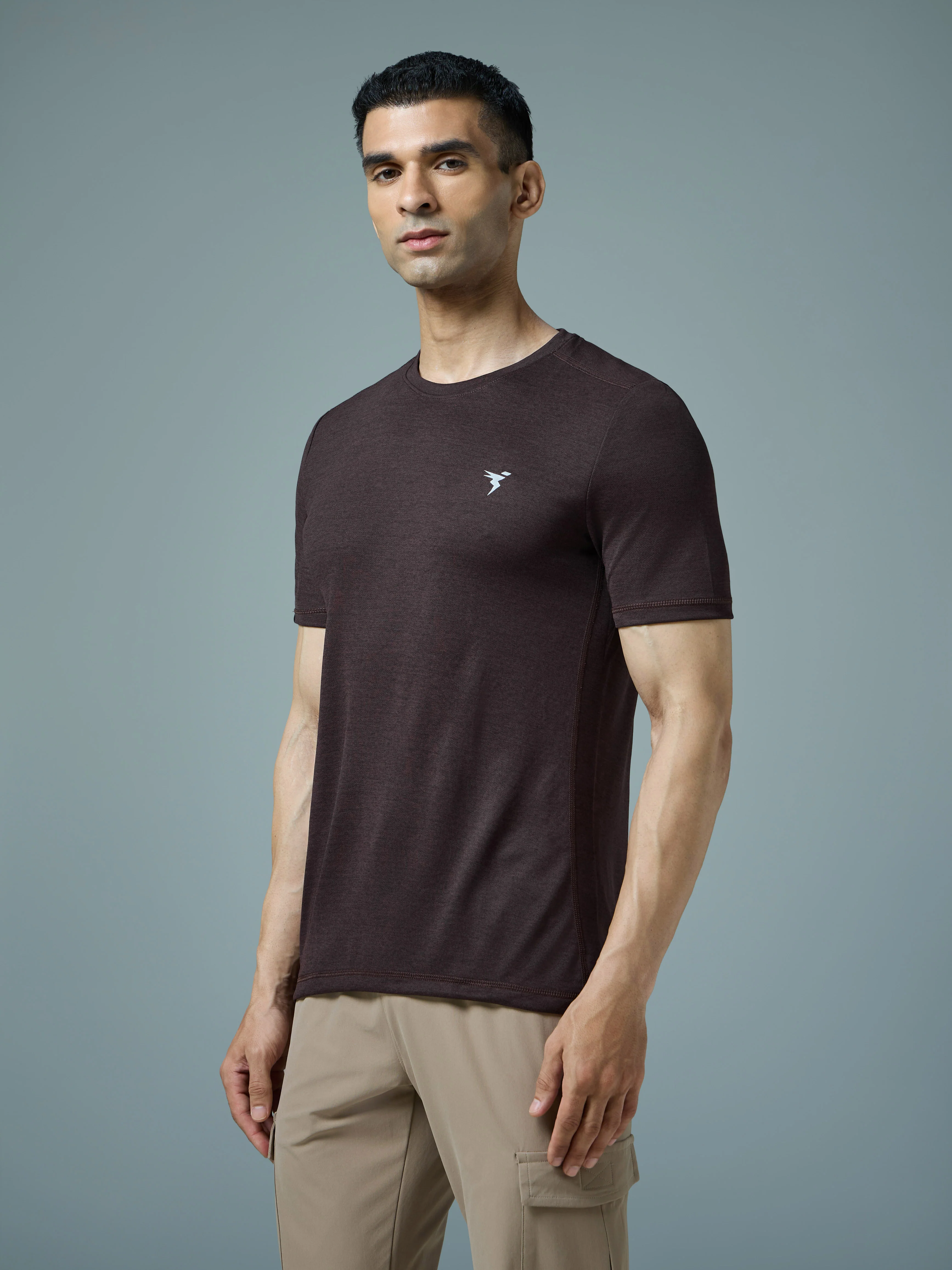 Men Solid Slim Fit Crew Neck T-shirt with DOUBLE COOL - Image 4