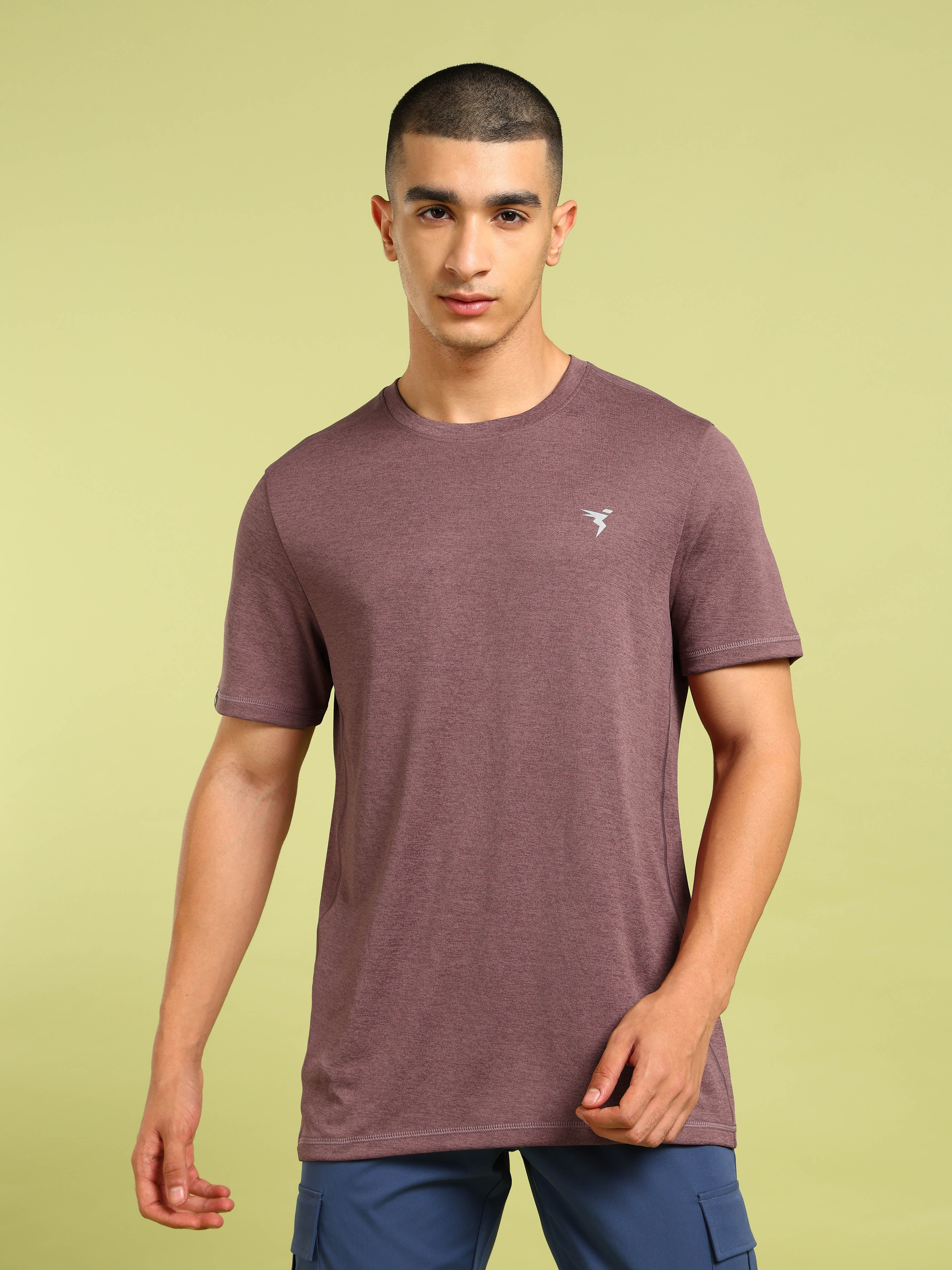 Men Solid Slim Fit Crew Neck T-shirt with DOUBLE COOL - Image 2