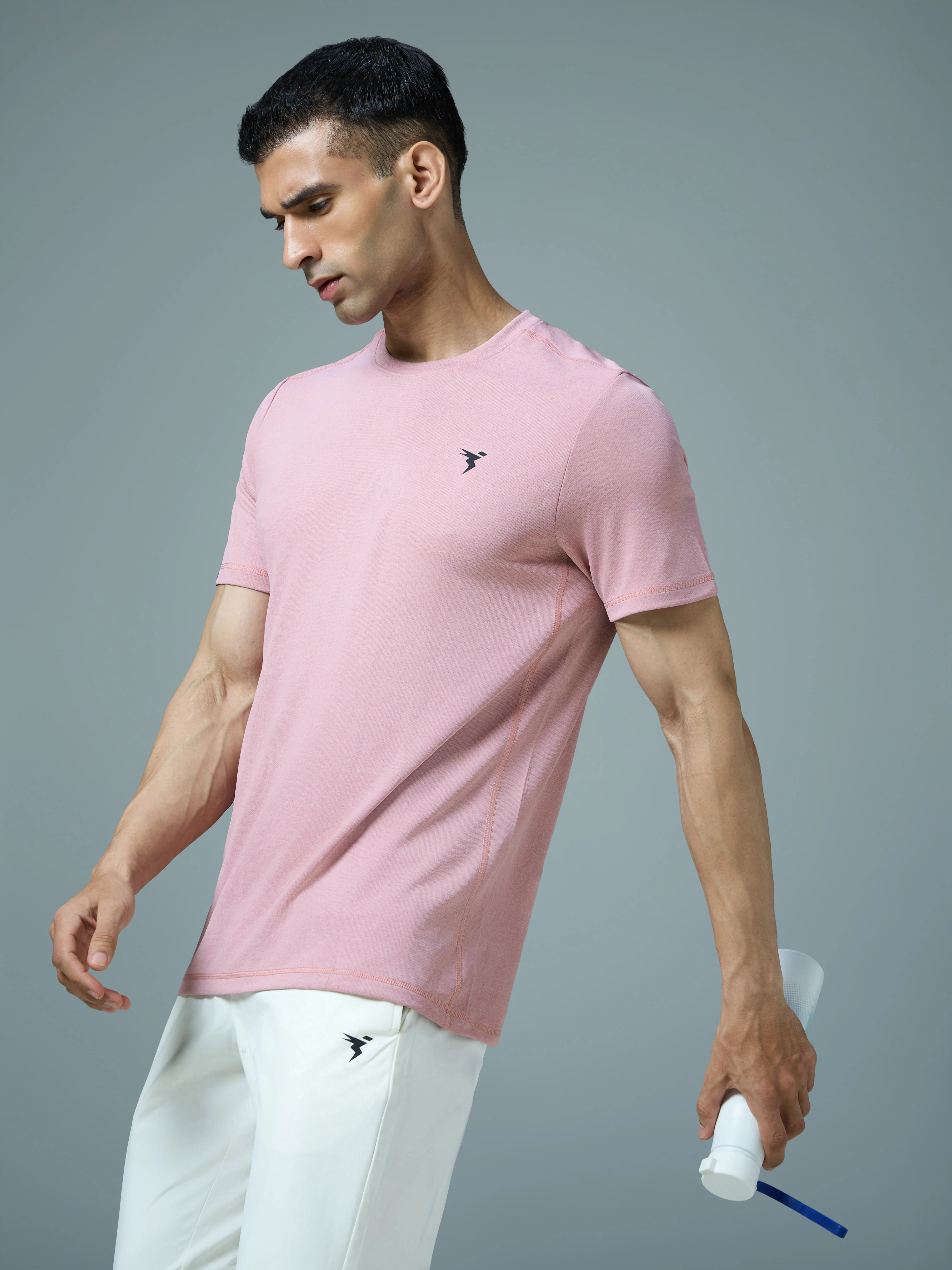 Men Solid Slim Fit Crew Neck T-shirt with DOUBLE COOL
