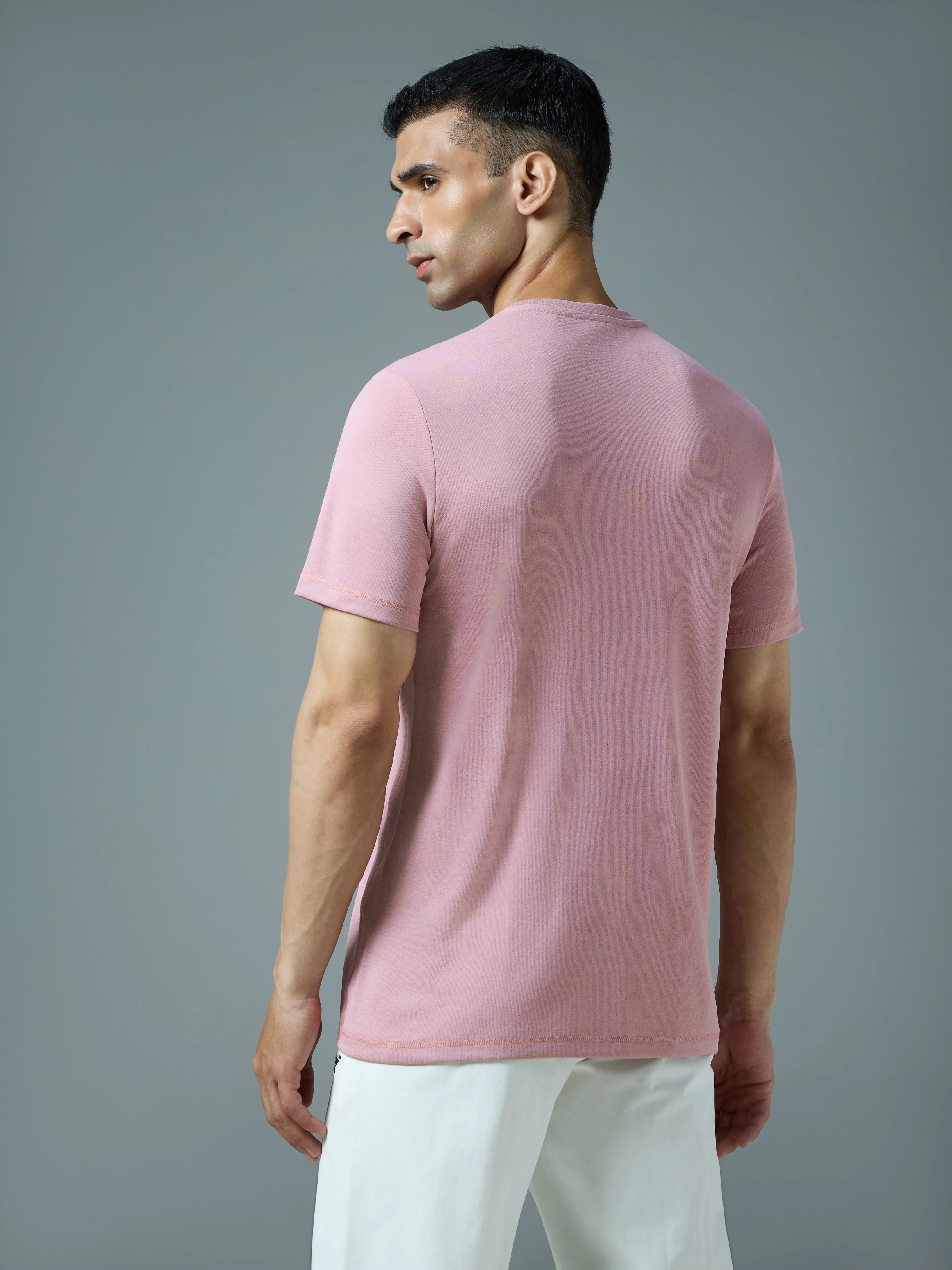 Men Solid Slim Fit Crew Neck T-shirt with DOUBLE COOL - Image 3
