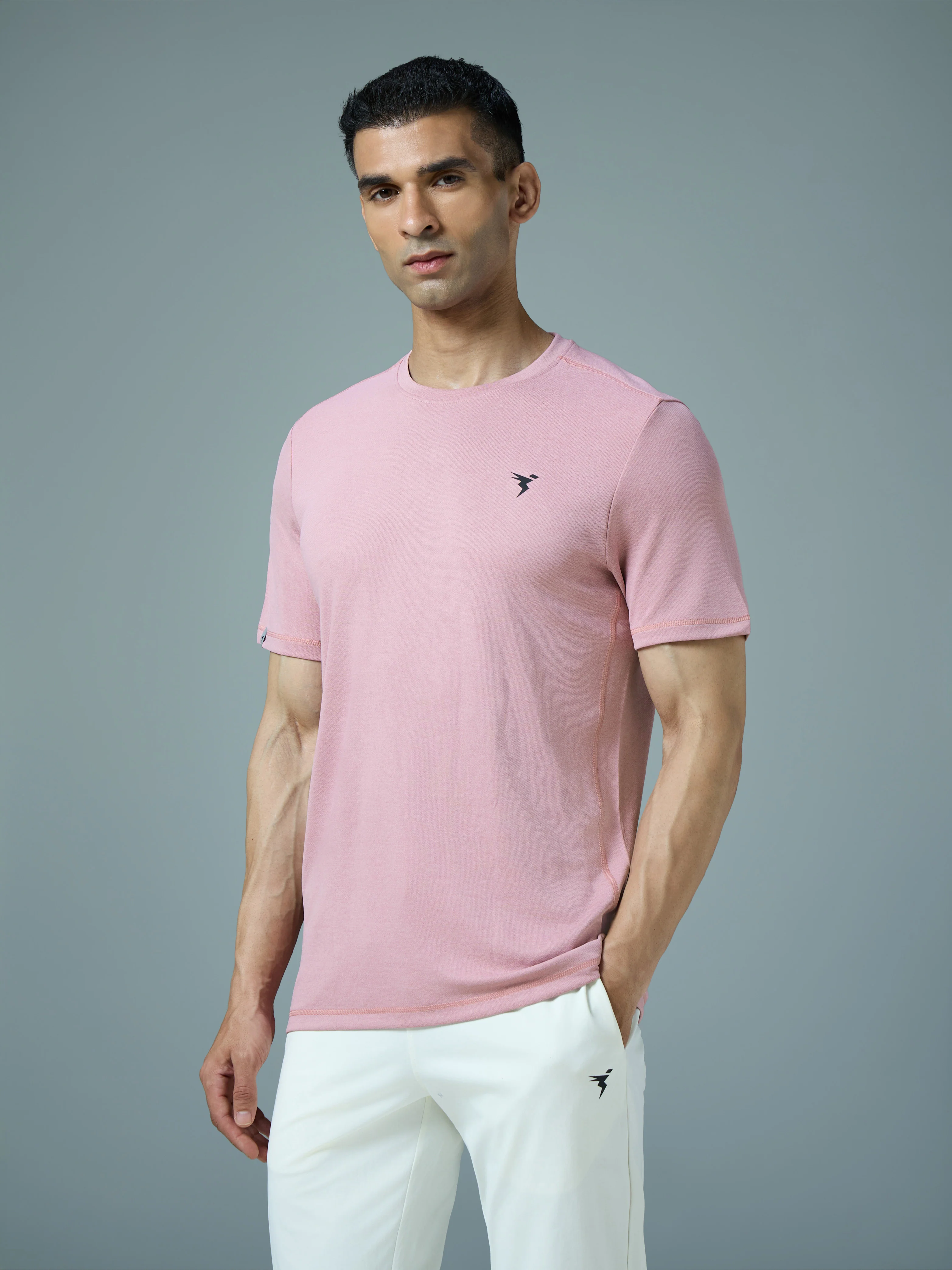 Men Solid Slim Fit Crew Neck T-shirt with DOUBLE COOL - Image 4