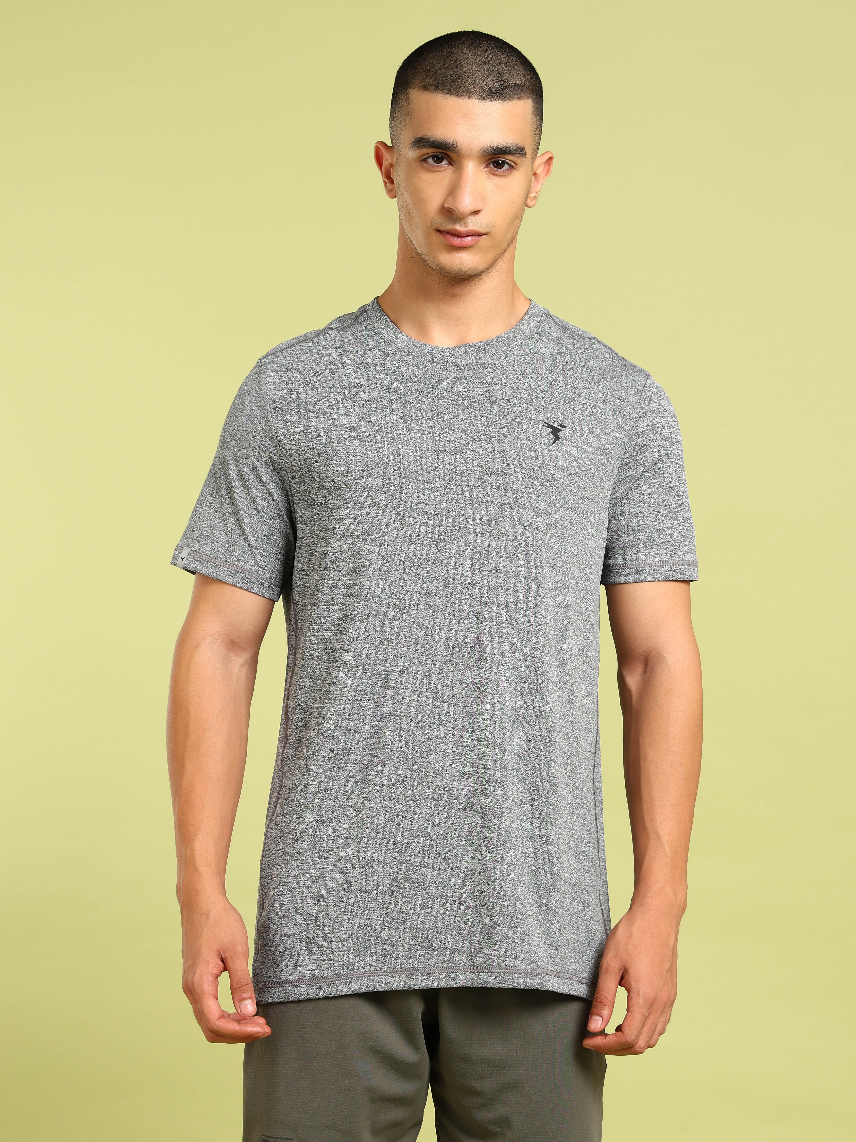 Men Solid Slim Fit Crew Neck T-shirt with DOUBLE COOL - Image 2