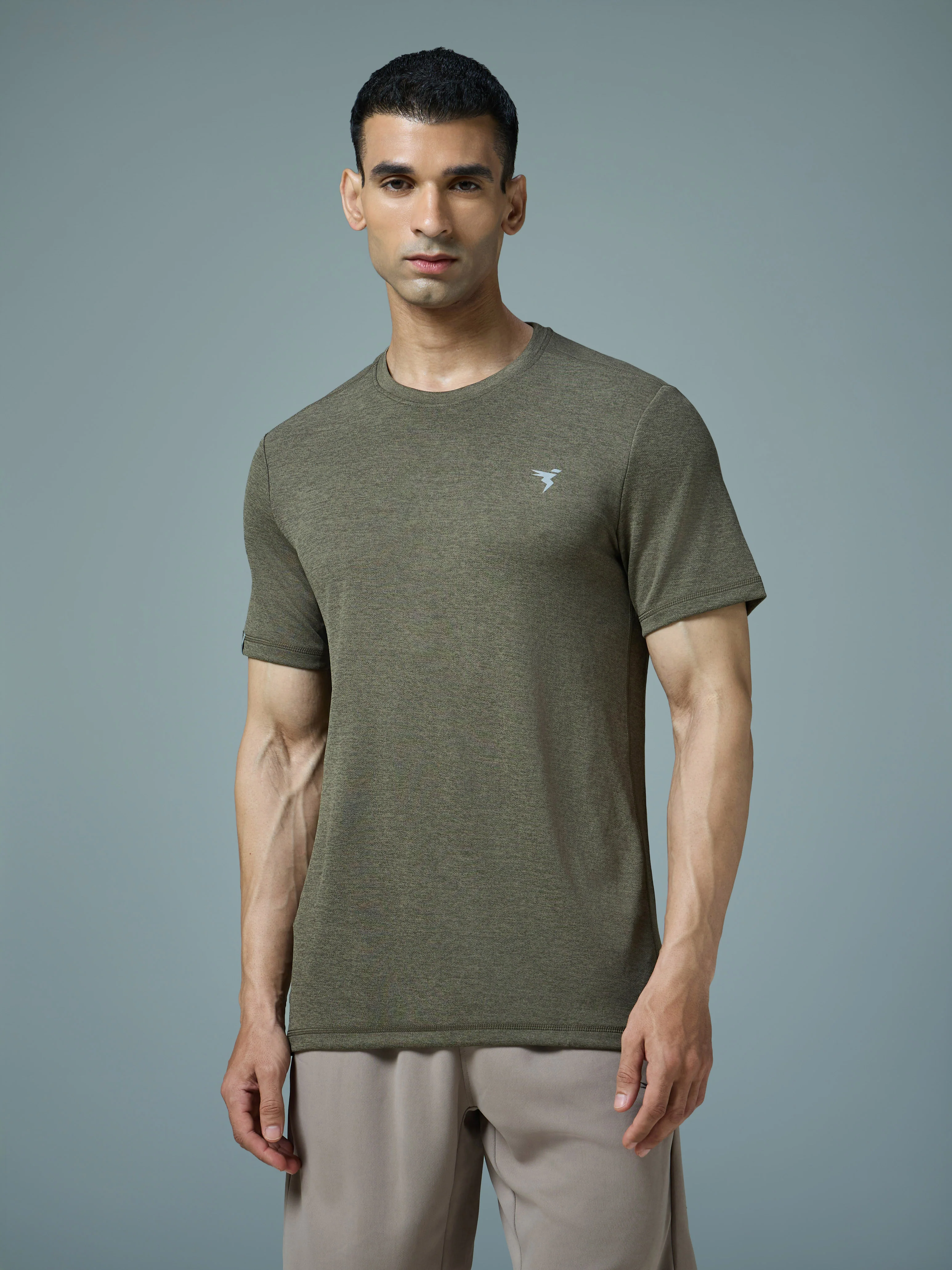 Men Solid Slim Fit Crew Neck T-shirt with DOUBLE COOL - Image 2