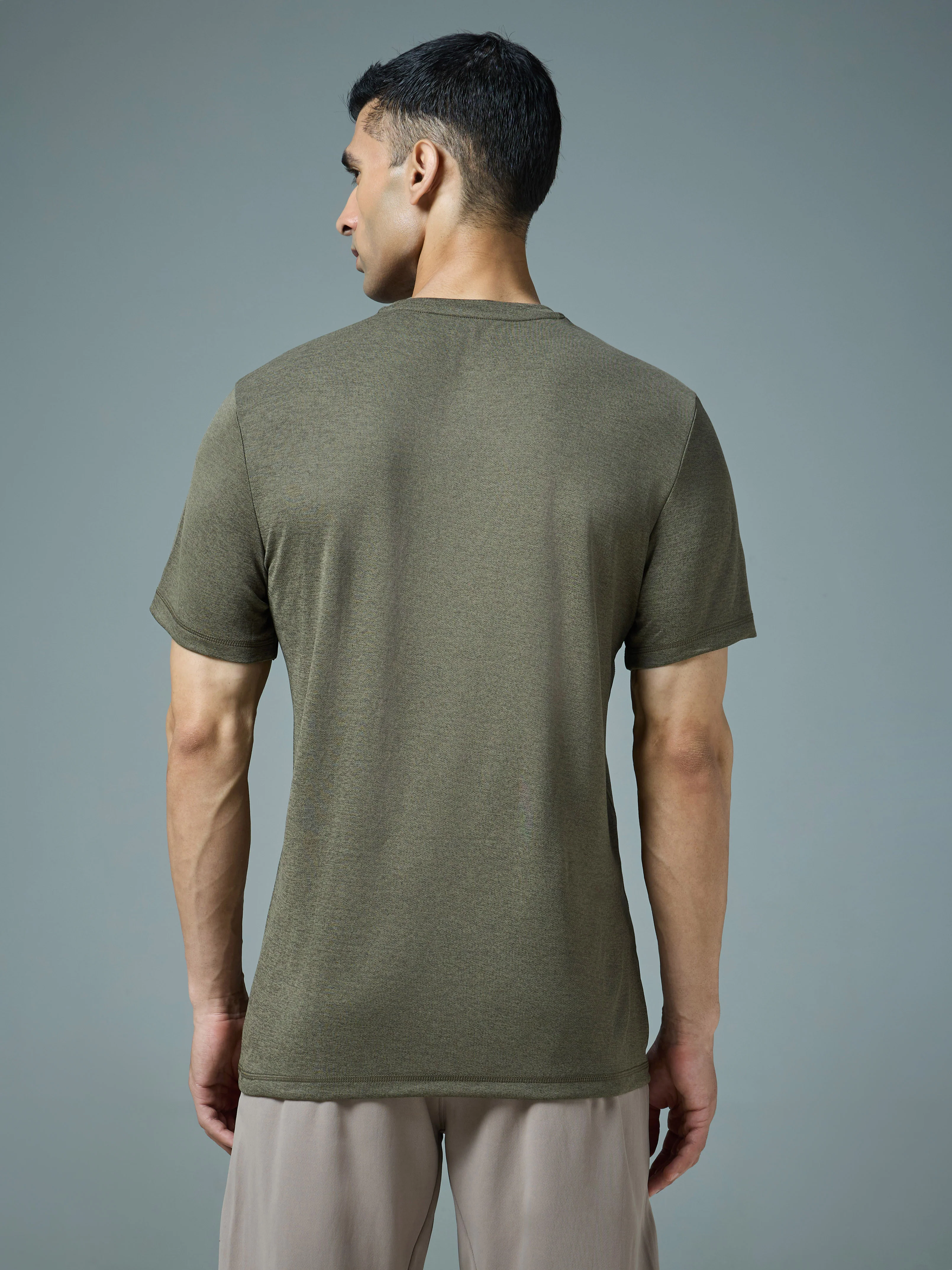 Men Solid Slim Fit Crew Neck T-shirt with DOUBLE COOL - Image 3
