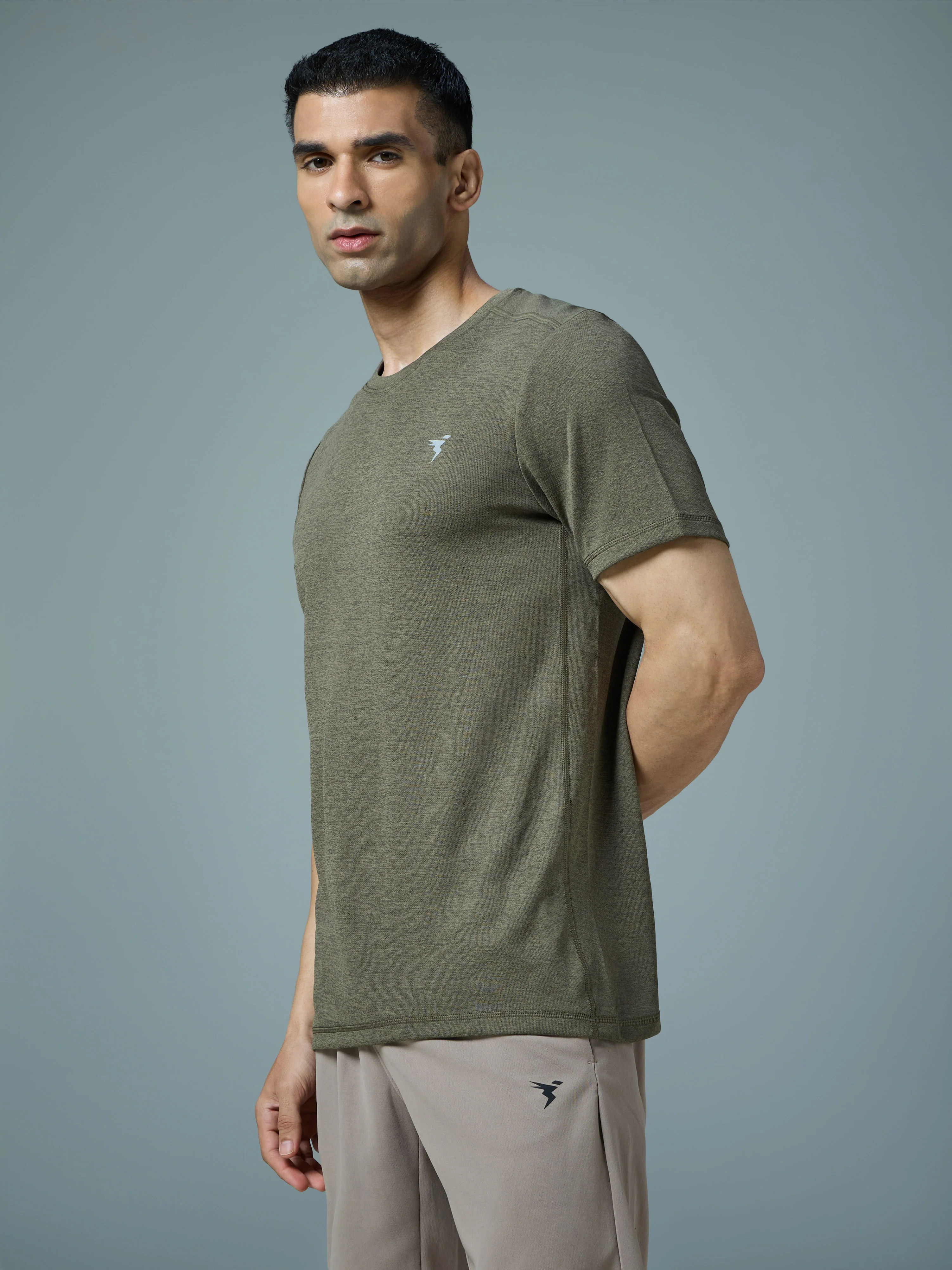 Men Solid Slim Fit Crew Neck T-shirt with DOUBLE COOL - Image 4