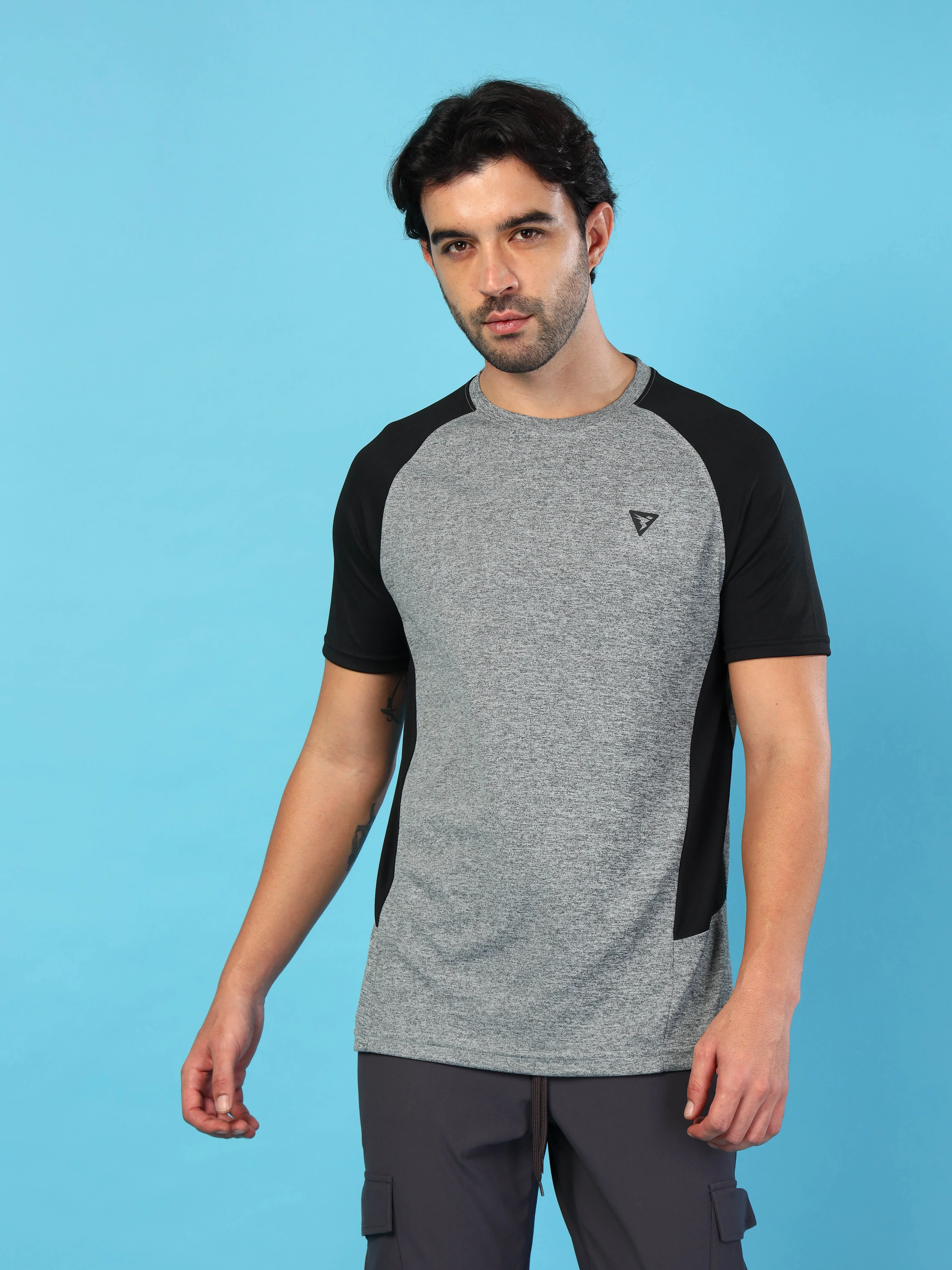 Men Solid Slim Fit Crew Neck T-shirt with DOUBLE COOL - Image 3