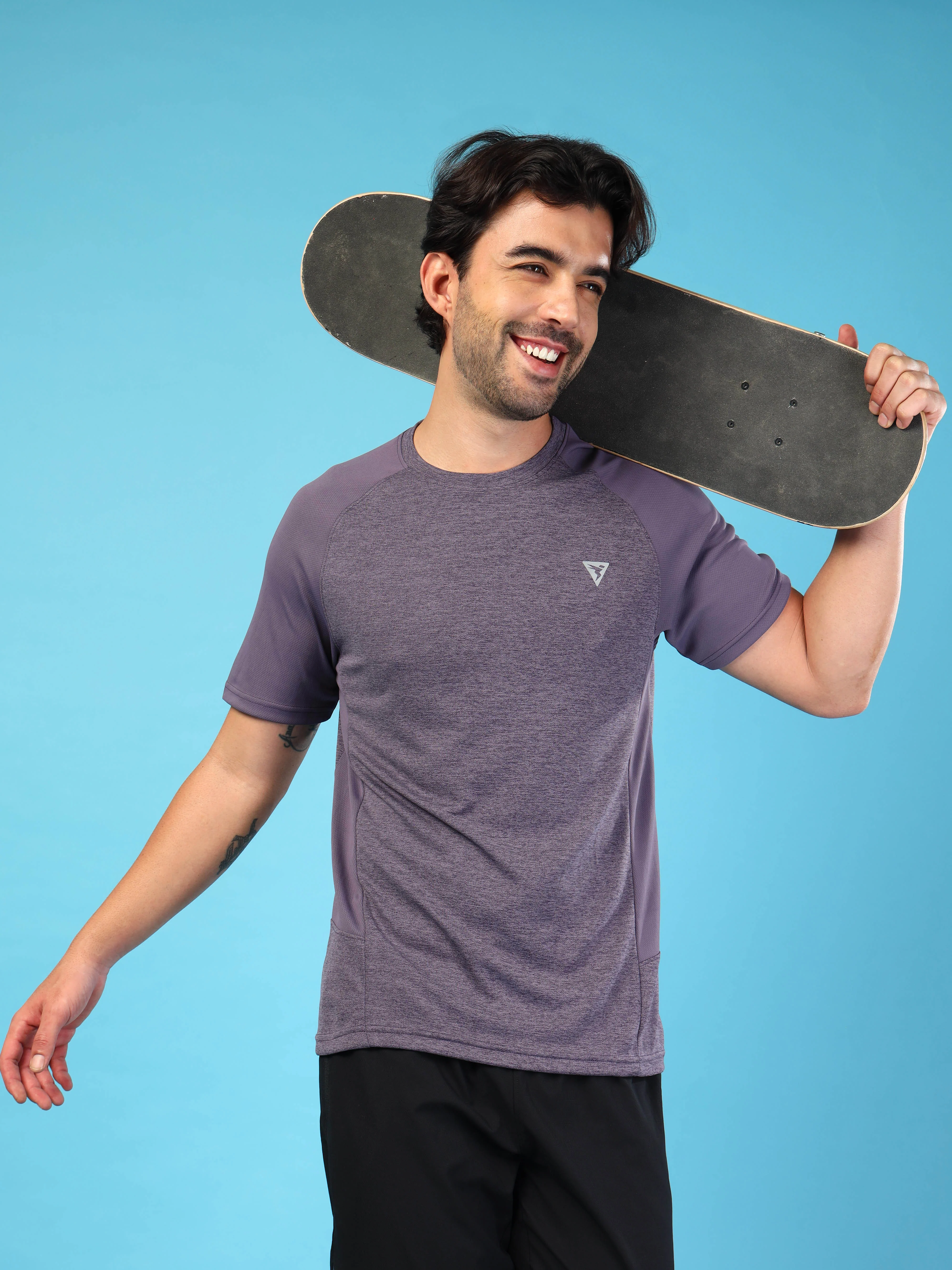 Men Solid Slim Fit Crew Neck T-shirt with DOUBLE COOL - Image 2