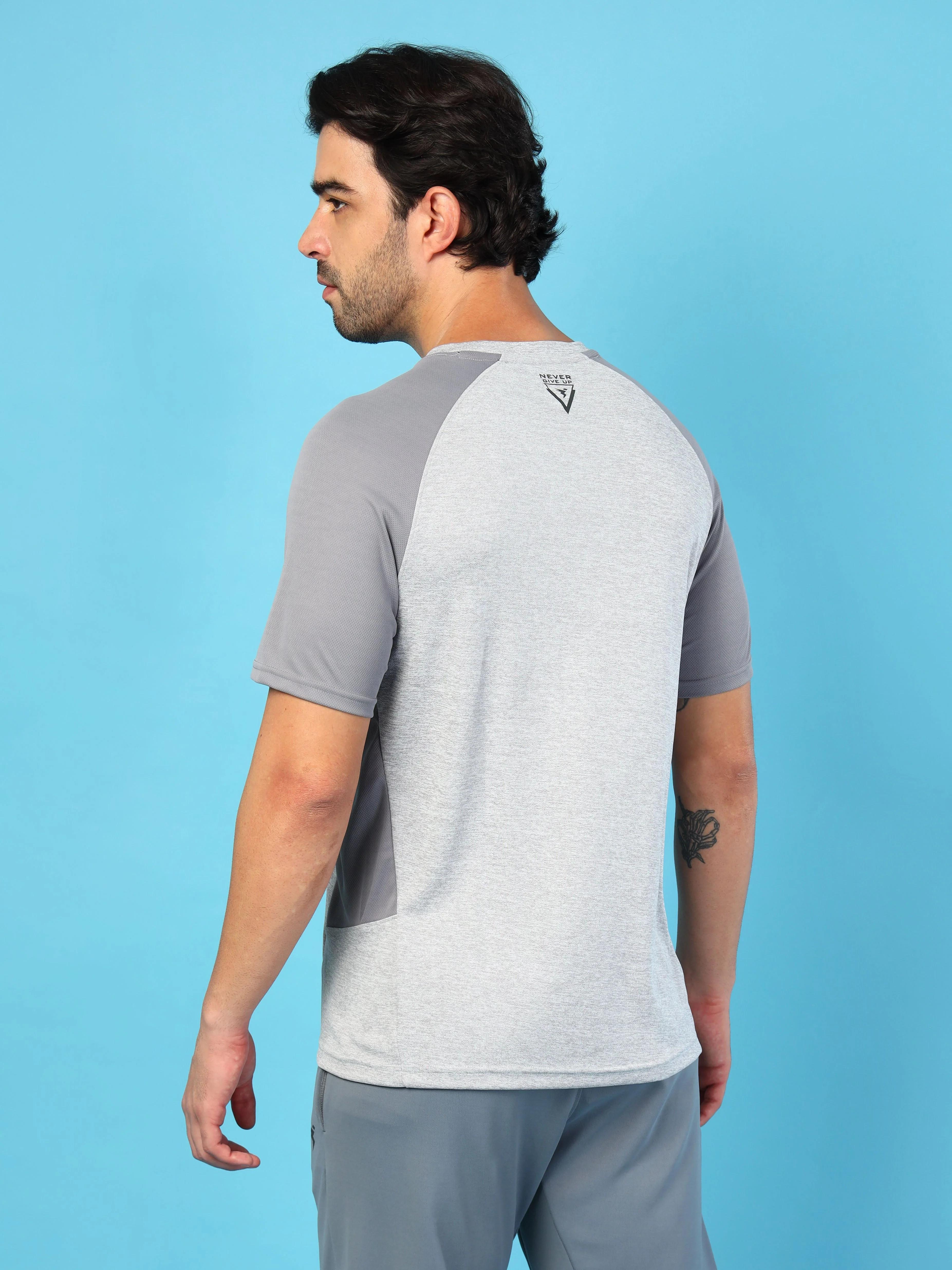 Men Solid Slim Fit Crew Neck T-shirt with DOUBLE COOL - Image 4