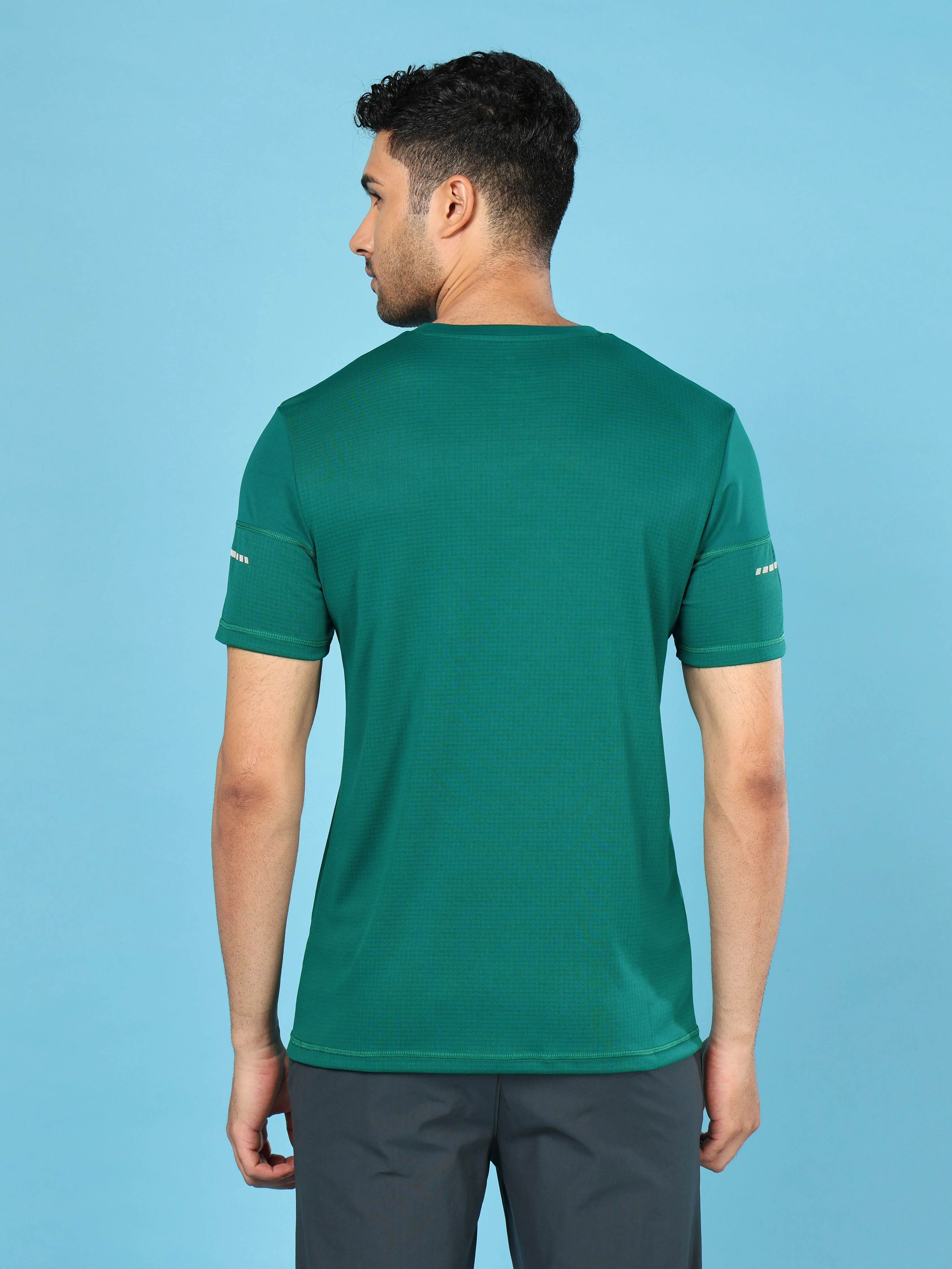Men Solid Slim Fit Crew Neck T-shirt with DOUBLE COOL - Image 3