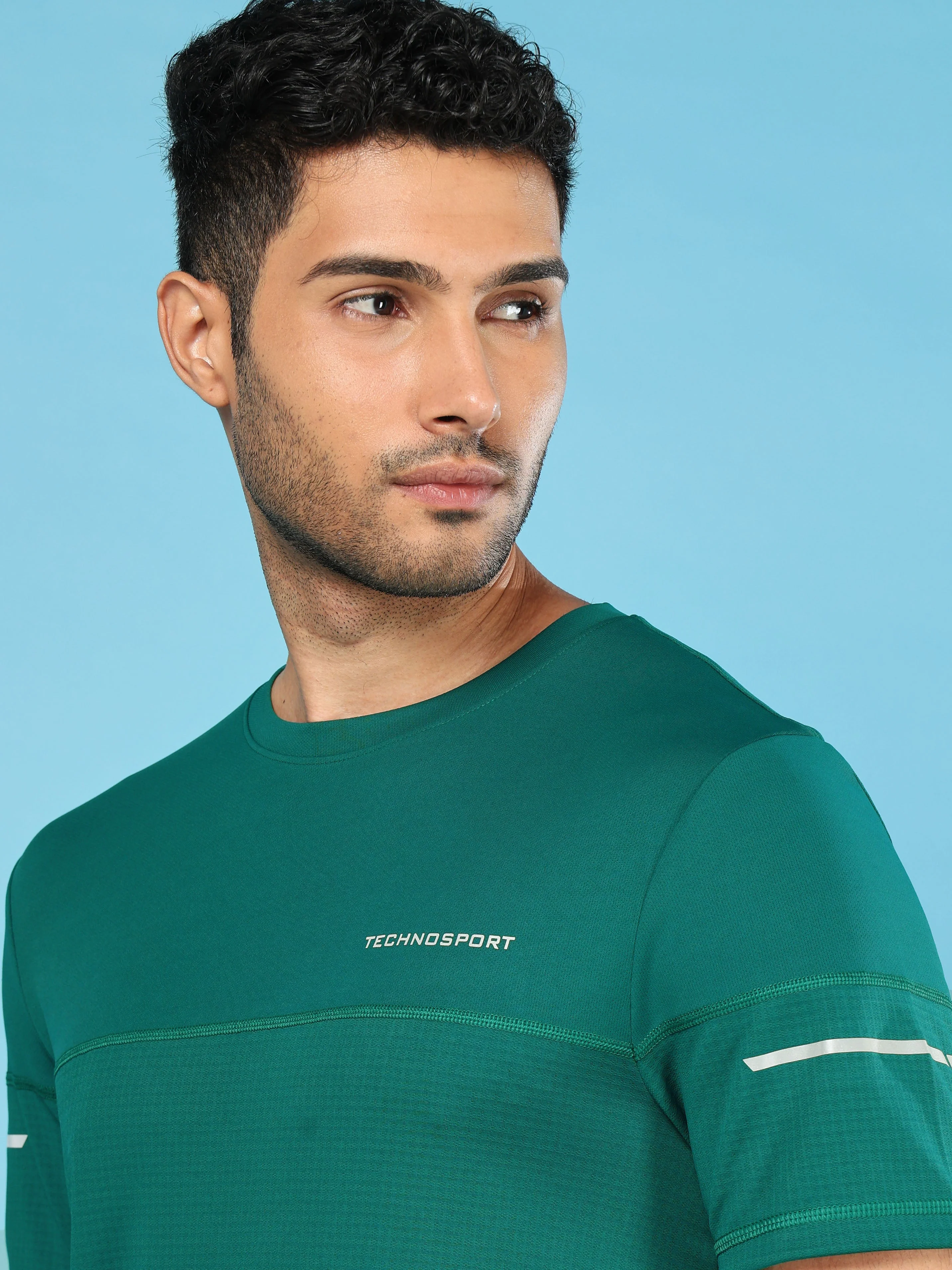 Men Solid Slim Fit Crew Neck T-shirt with DOUBLE COOL - Image 6