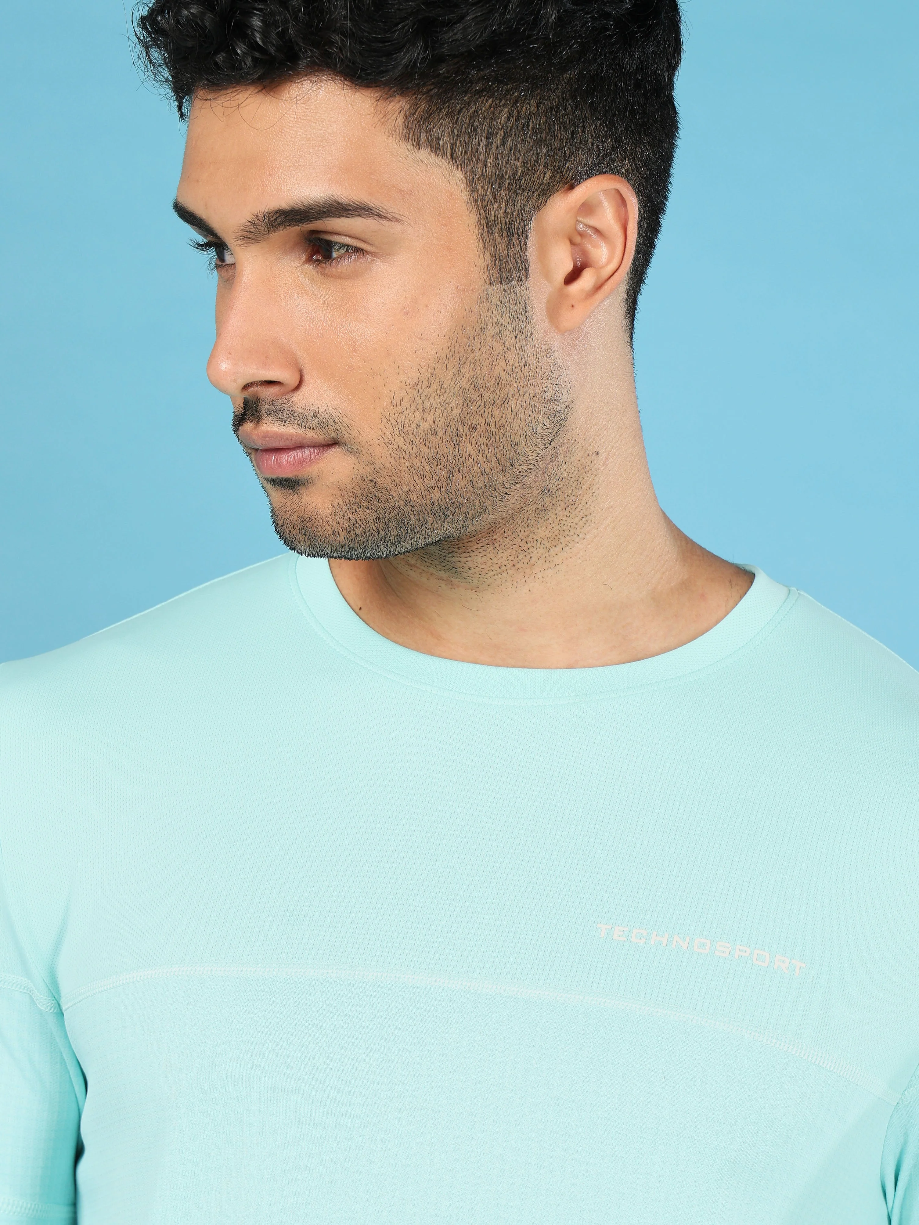 Men Solid Slim Fit Crew Neck T-shirt with DOUBLE COOL - Image 6