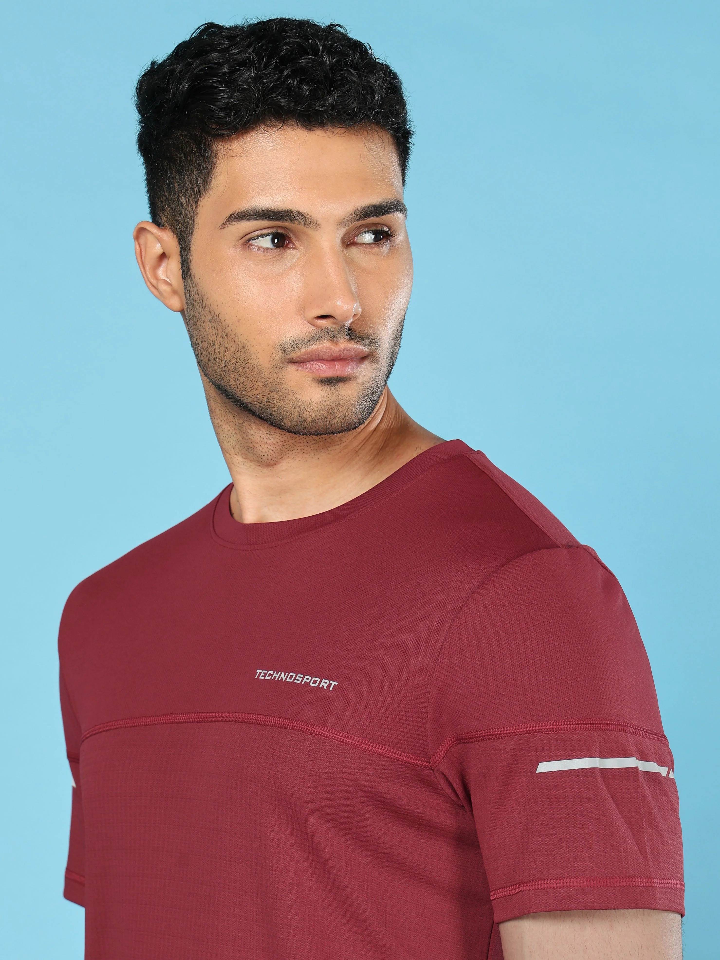 Men Solid Slim Fit Crew Neck T-shirt with DOUBLE COOL - Image 6