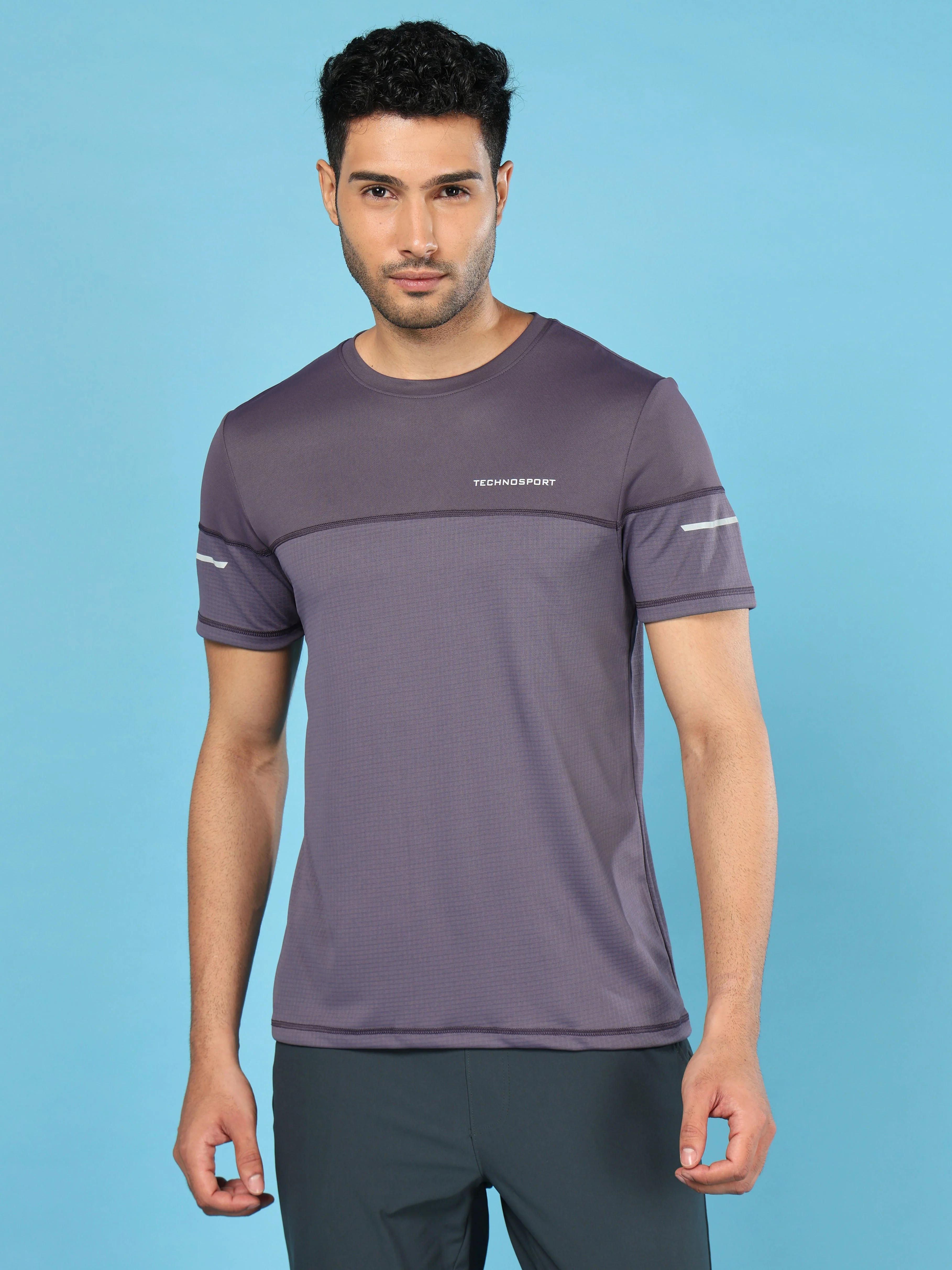 Men Solid Slim Fit Crew Neck T-shirt with DOUBLE COOL - Image 2