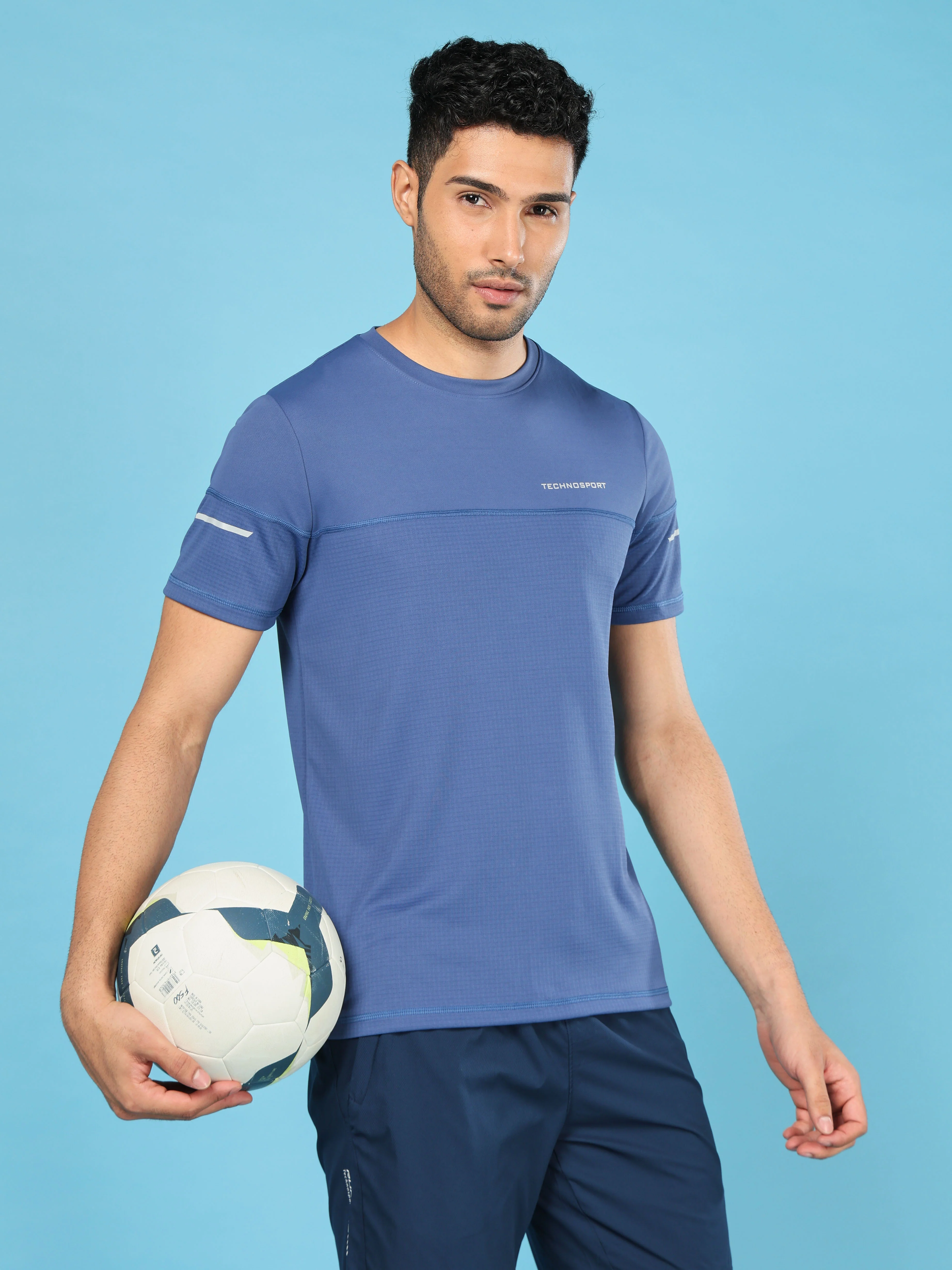 Men Solid Slim Fit Crew Neck T-shirt with DOUBLE COOL