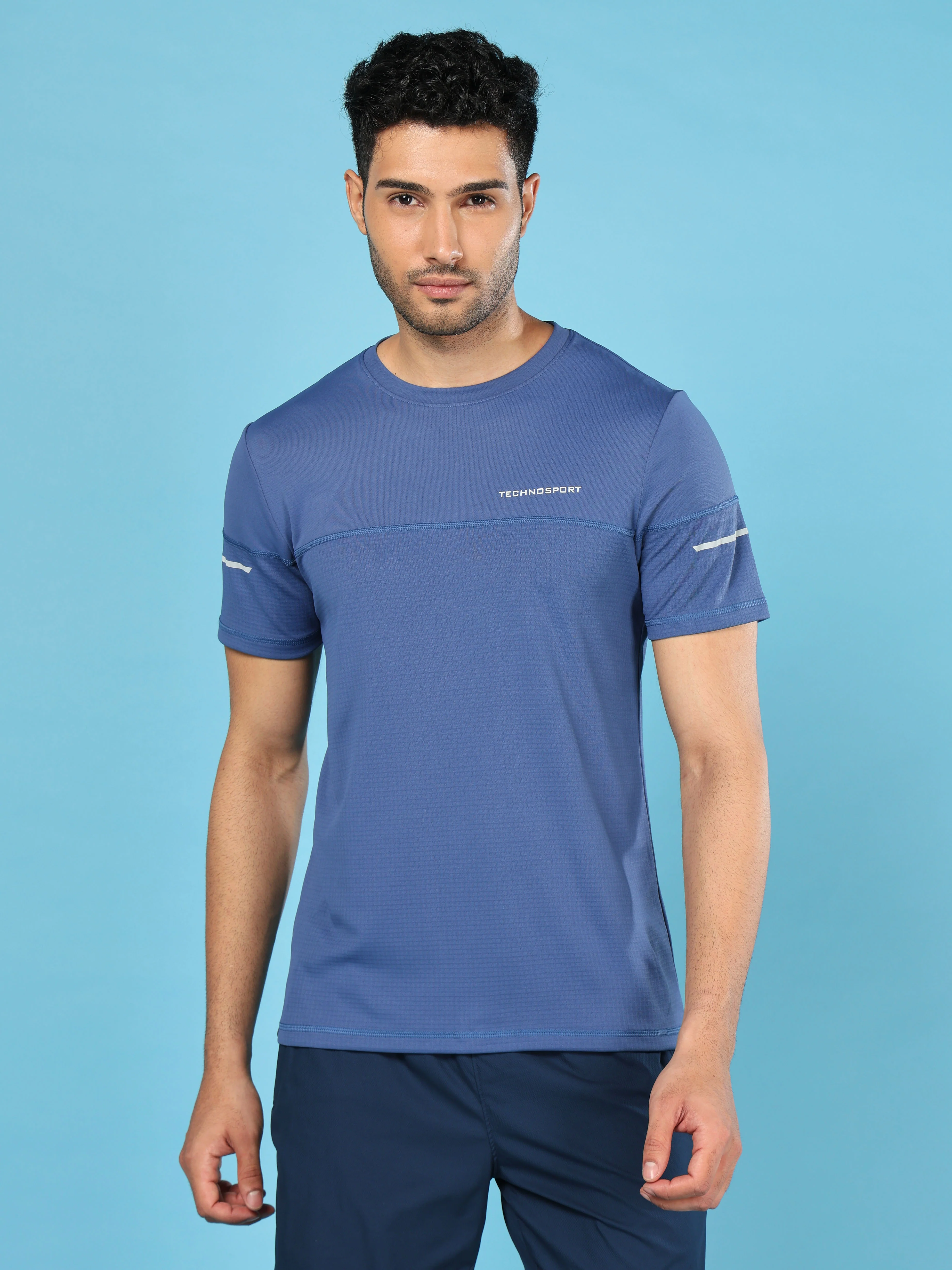 Men Solid Slim Fit Crew Neck T-shirt with DOUBLE COOL - Image 2