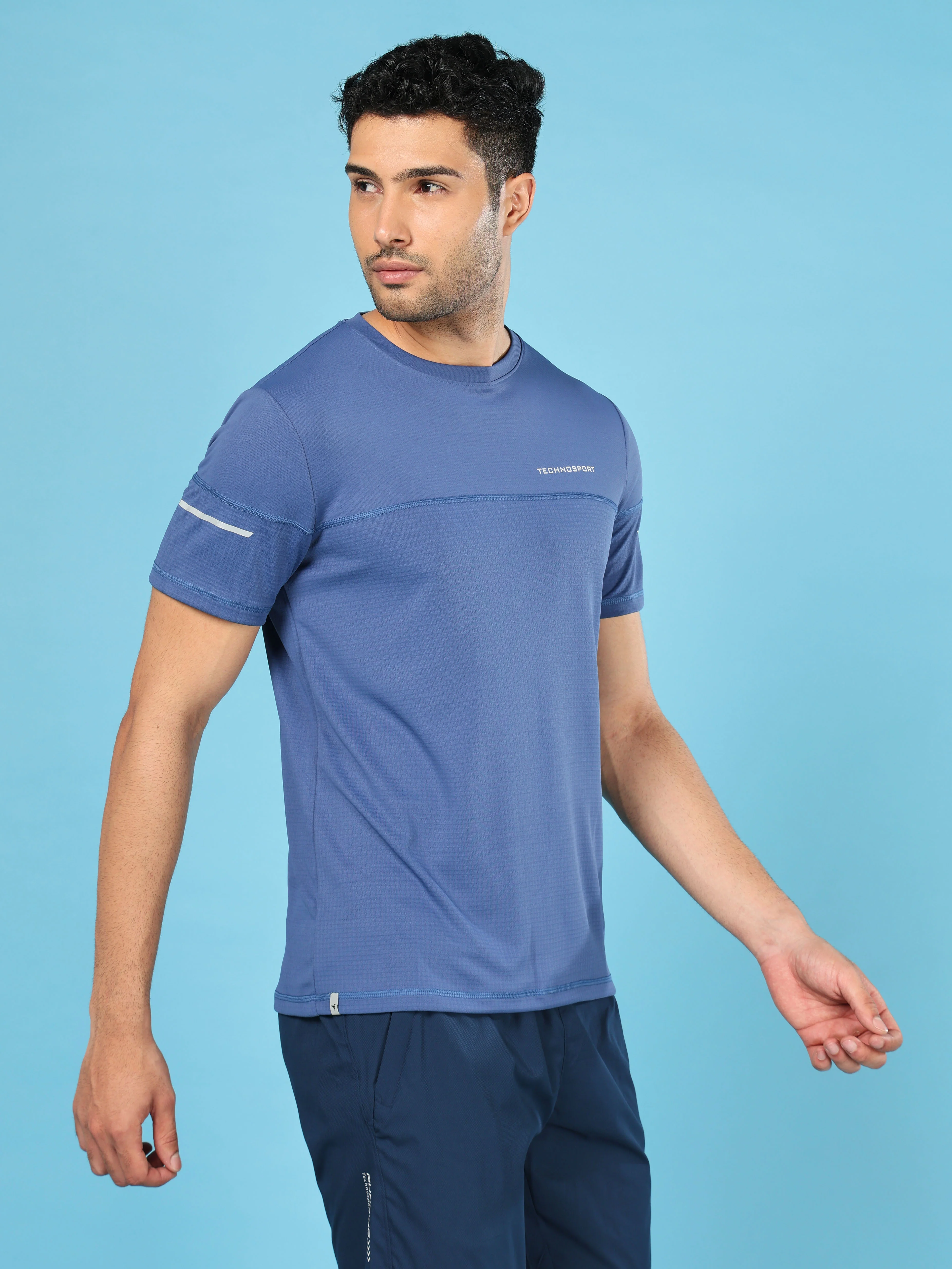 Men Solid Slim Fit Crew Neck T-shirt with DOUBLE COOL - Image 4