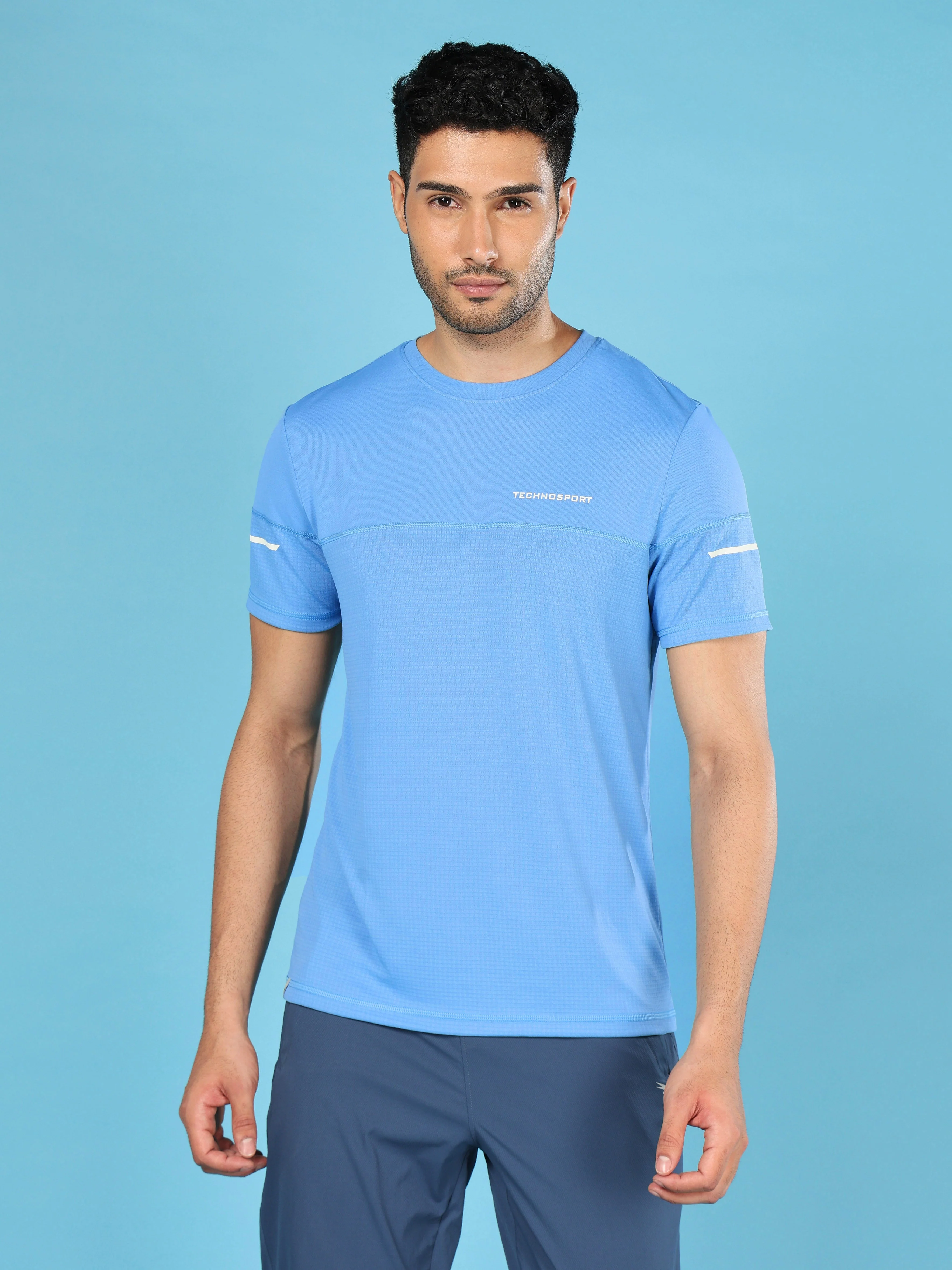 Men Solid Slim Fit Crew Neck T-shirt with DOUBLE COOL - Image 2