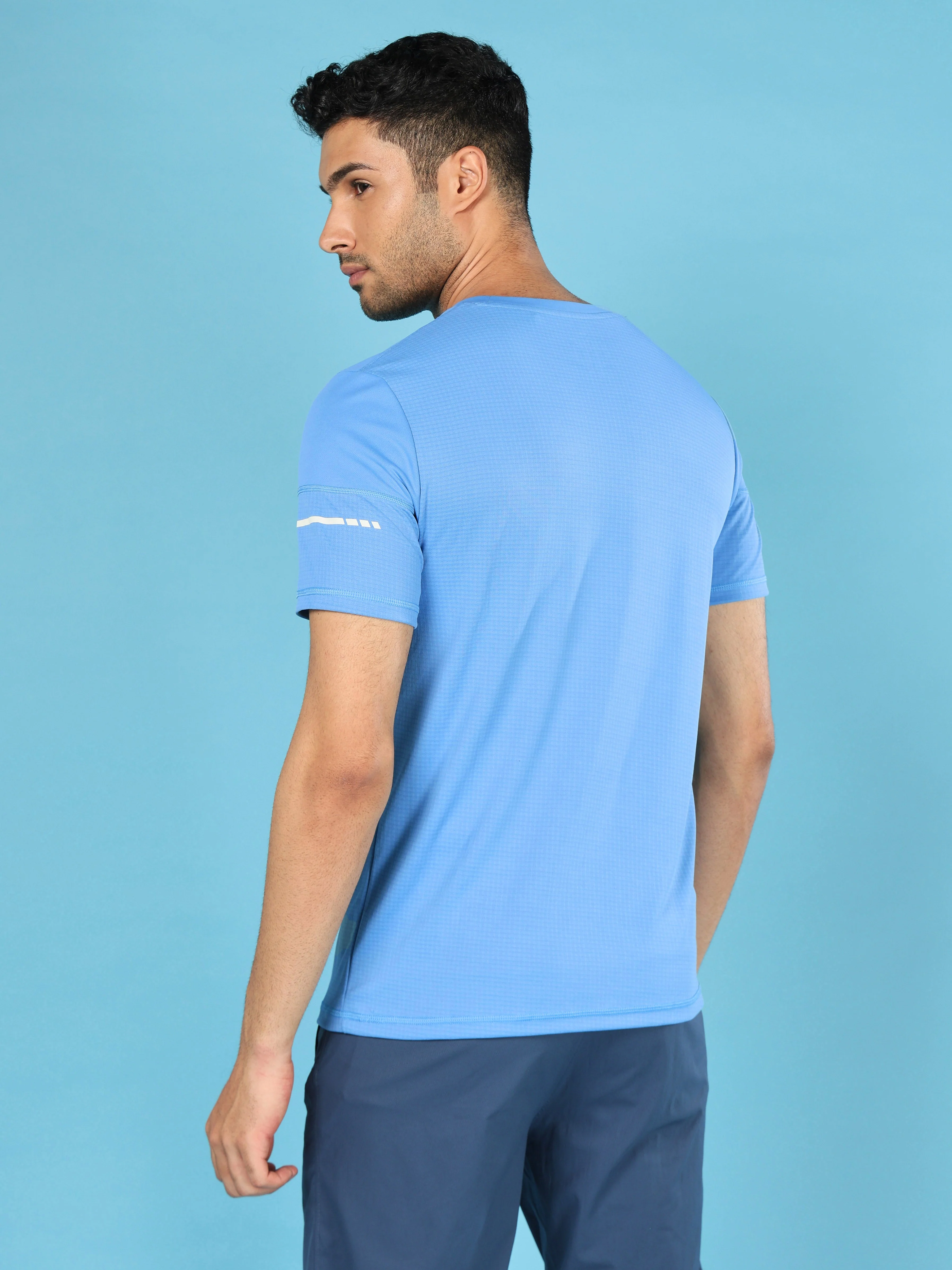 Men Solid Slim Fit Crew Neck T-shirt with DOUBLE COOL - Image 3