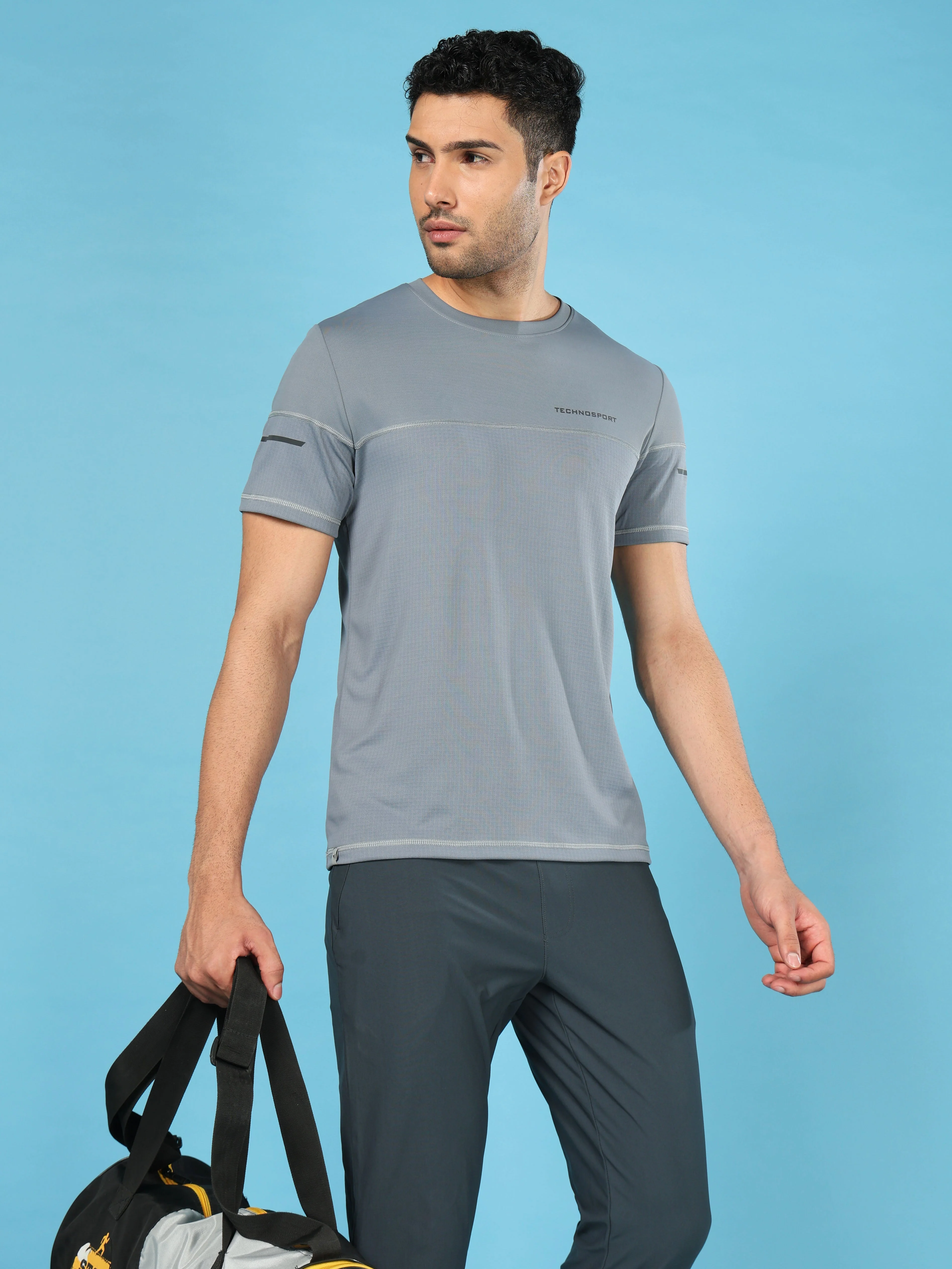 Men Solid Slim Fit Crew Neck T-shirt with DOUBLE COOL - Image 2
