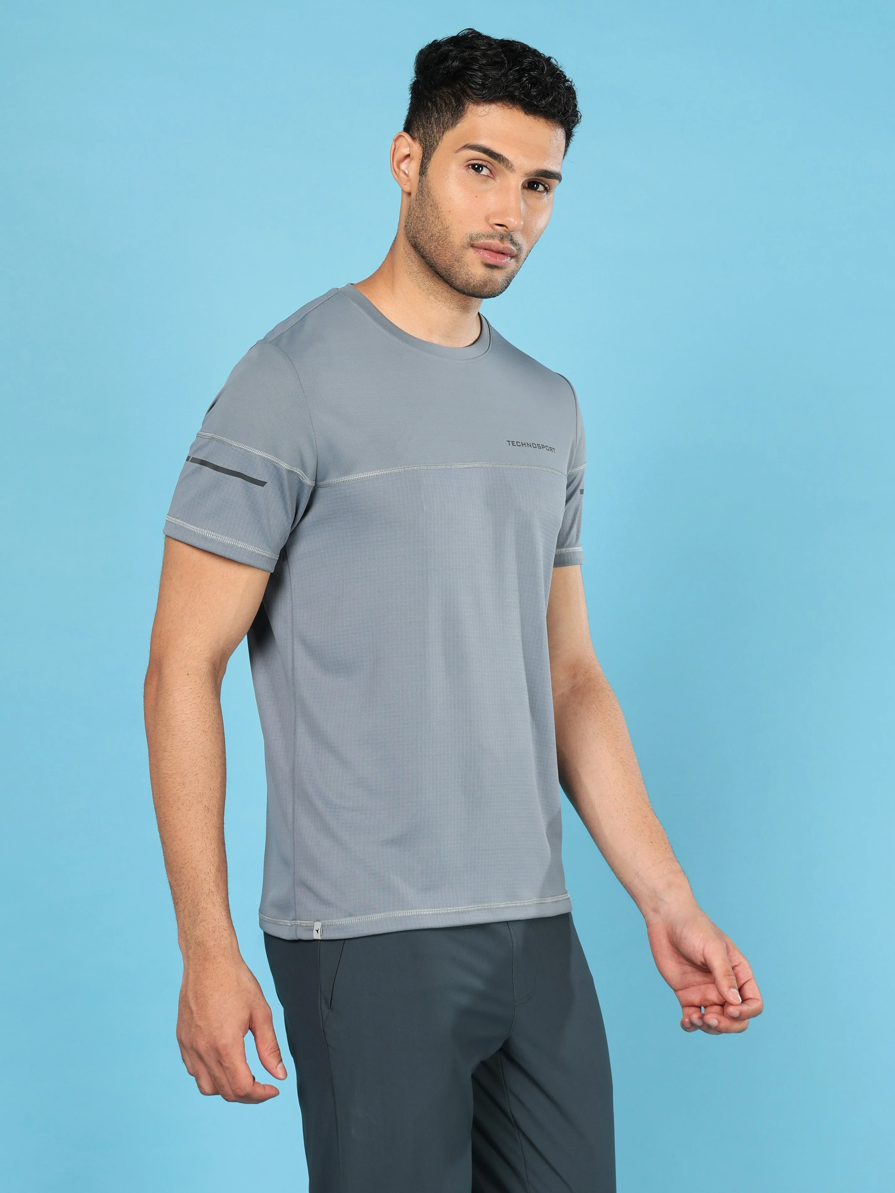 Men Solid Slim Fit Crew Neck T-shirt with DOUBLE COOL - Image 4