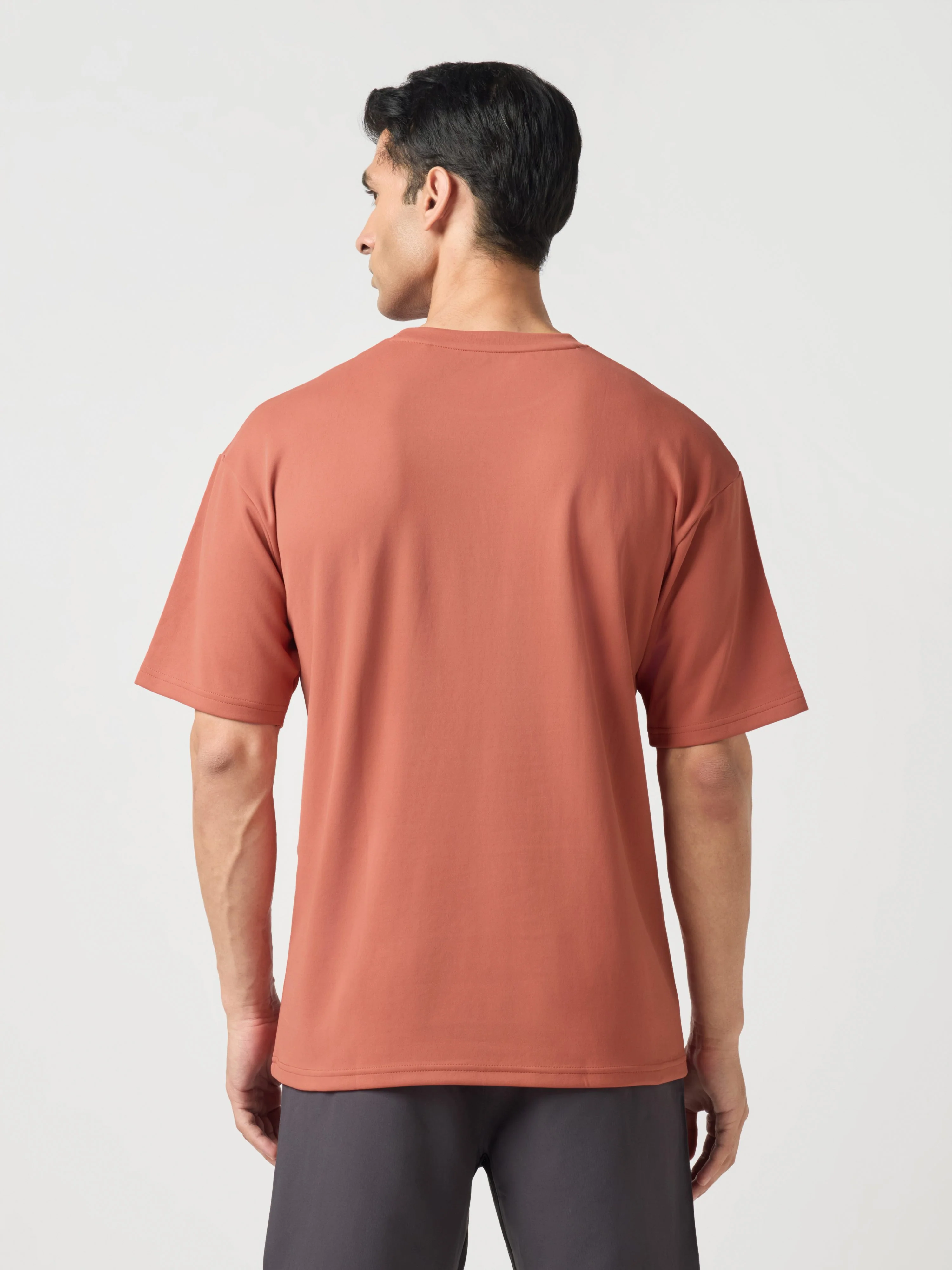 Men Solid  Oversized Crew Neck T-shirt with ELASTO PLUS - Image 3