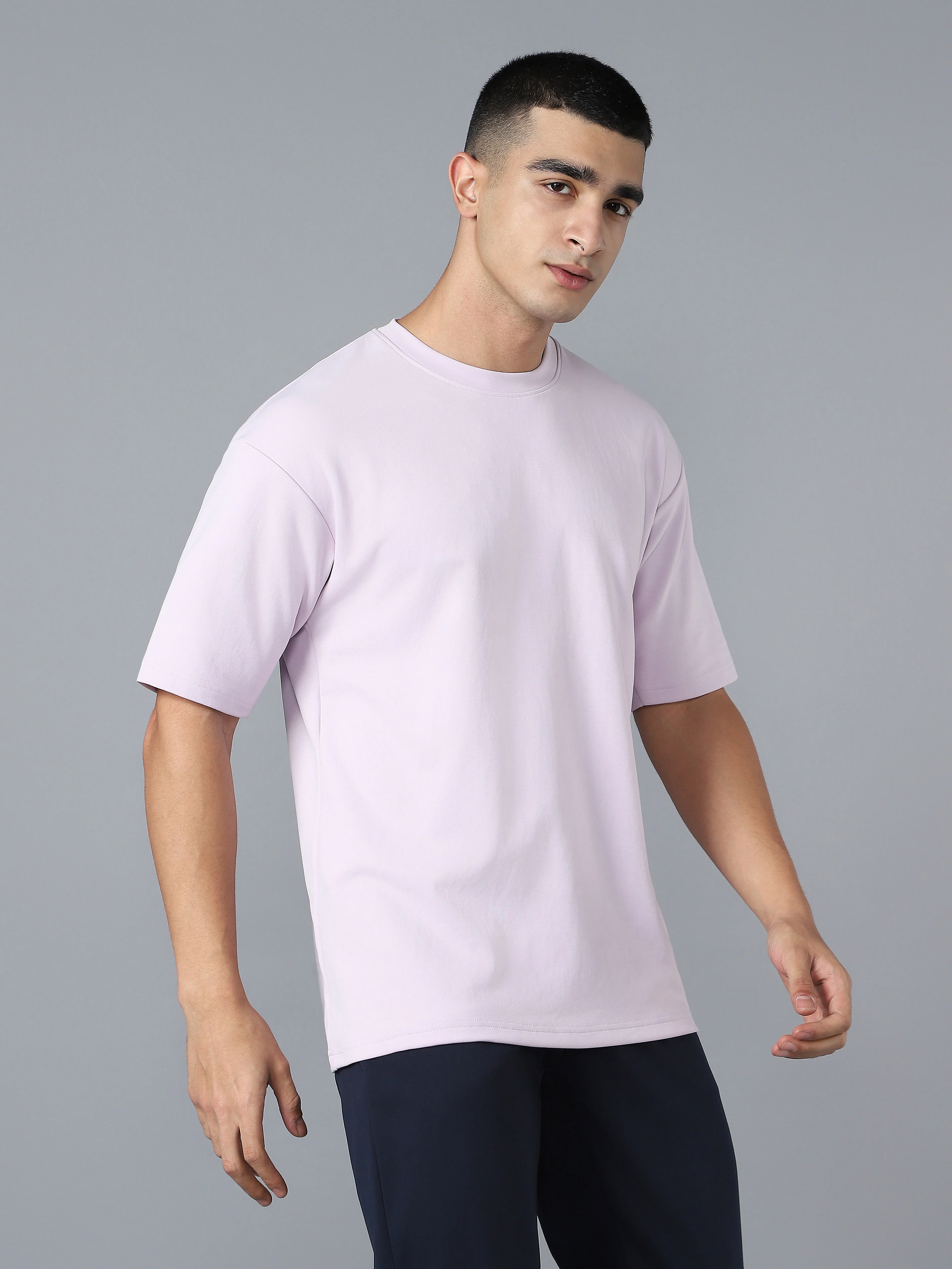 Men Solid  Oversized Crew Neck T-shirt with ELASTO PLUS - Image 3