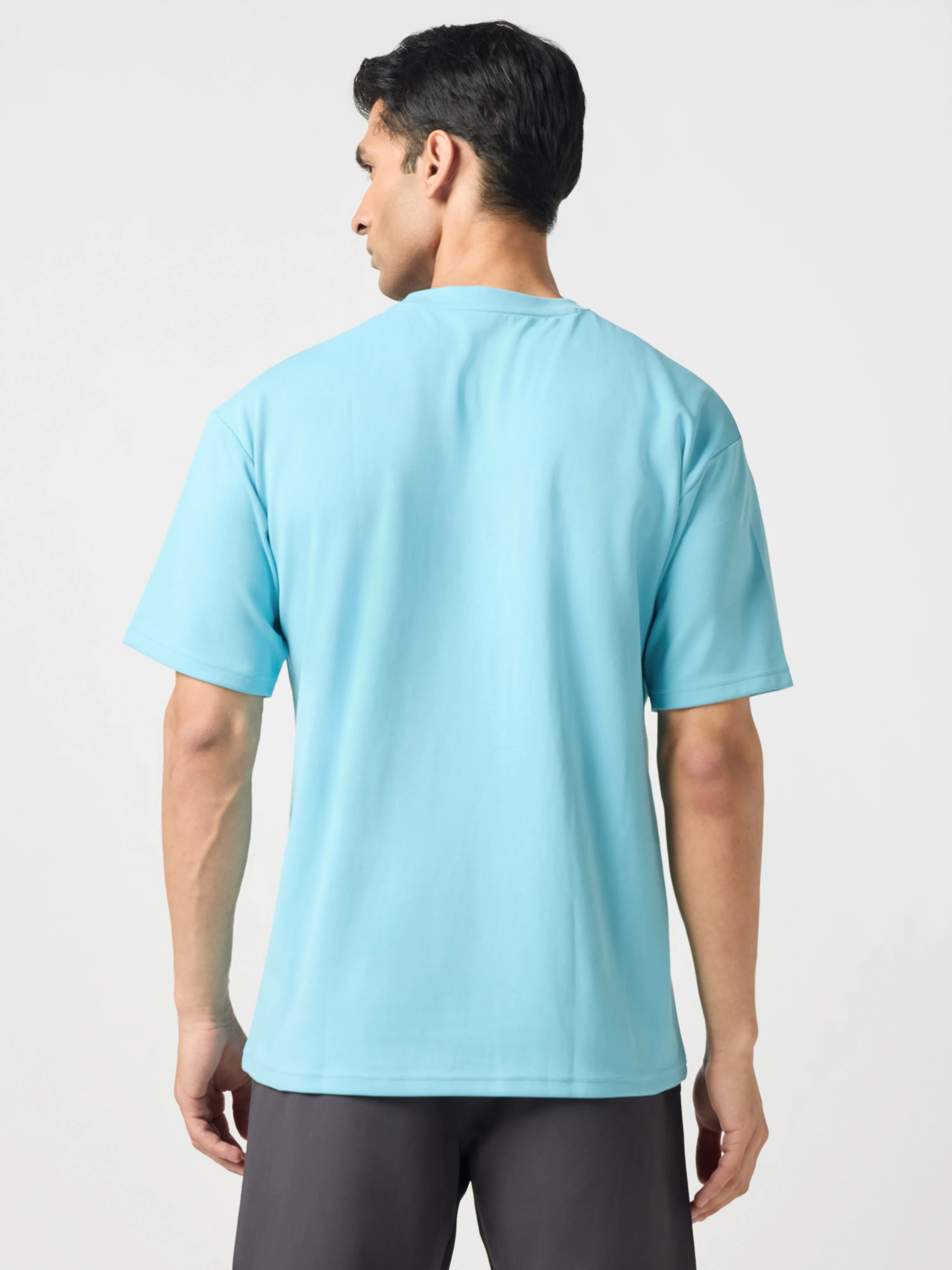 Men Solid  Oversized Crew Neck T-shirt with ELASTO PLUS - Image 3