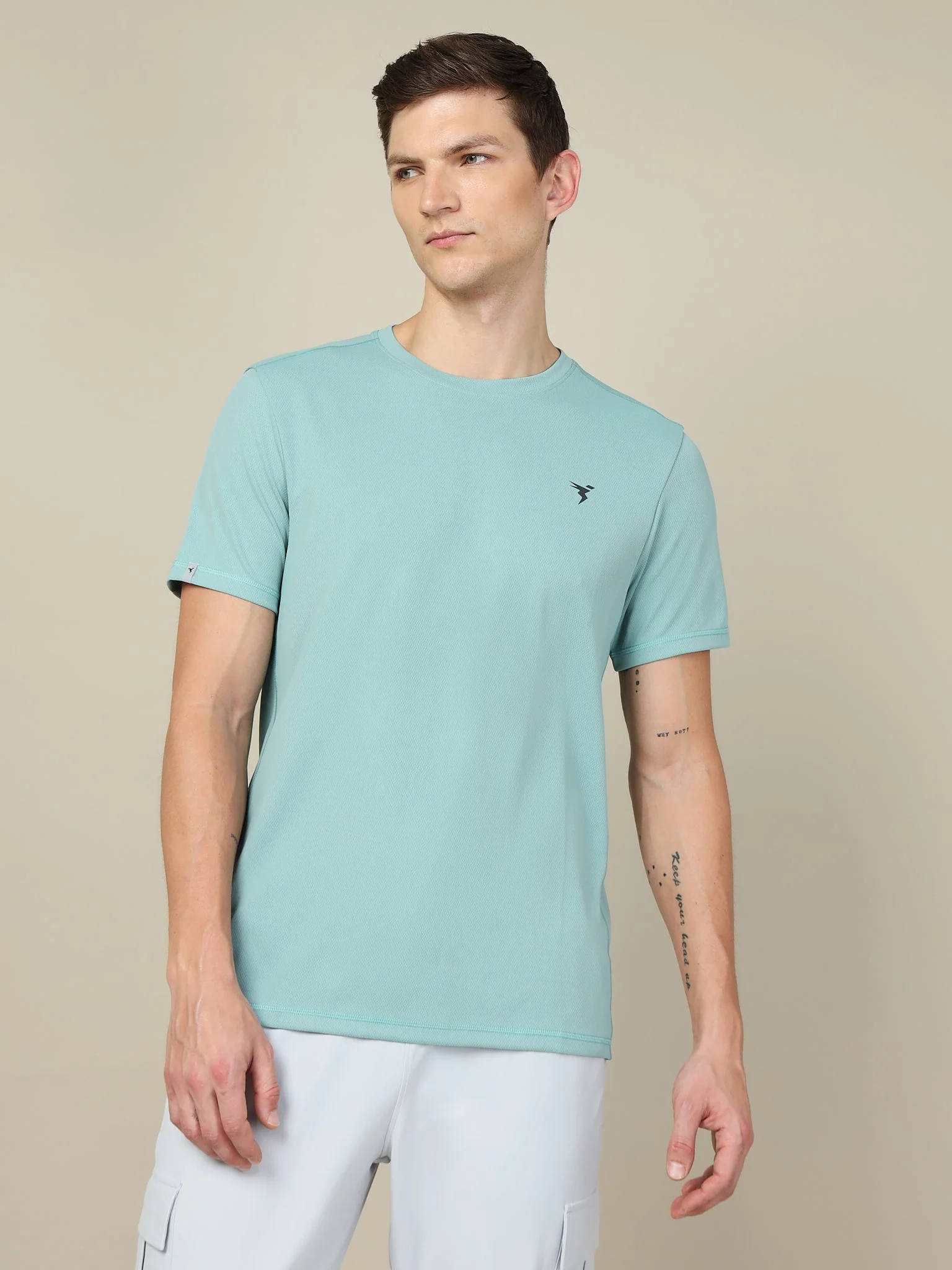 Men Solid Slim Fit Crew Neck T-shirt with TECHNO COOL+ - Image 3