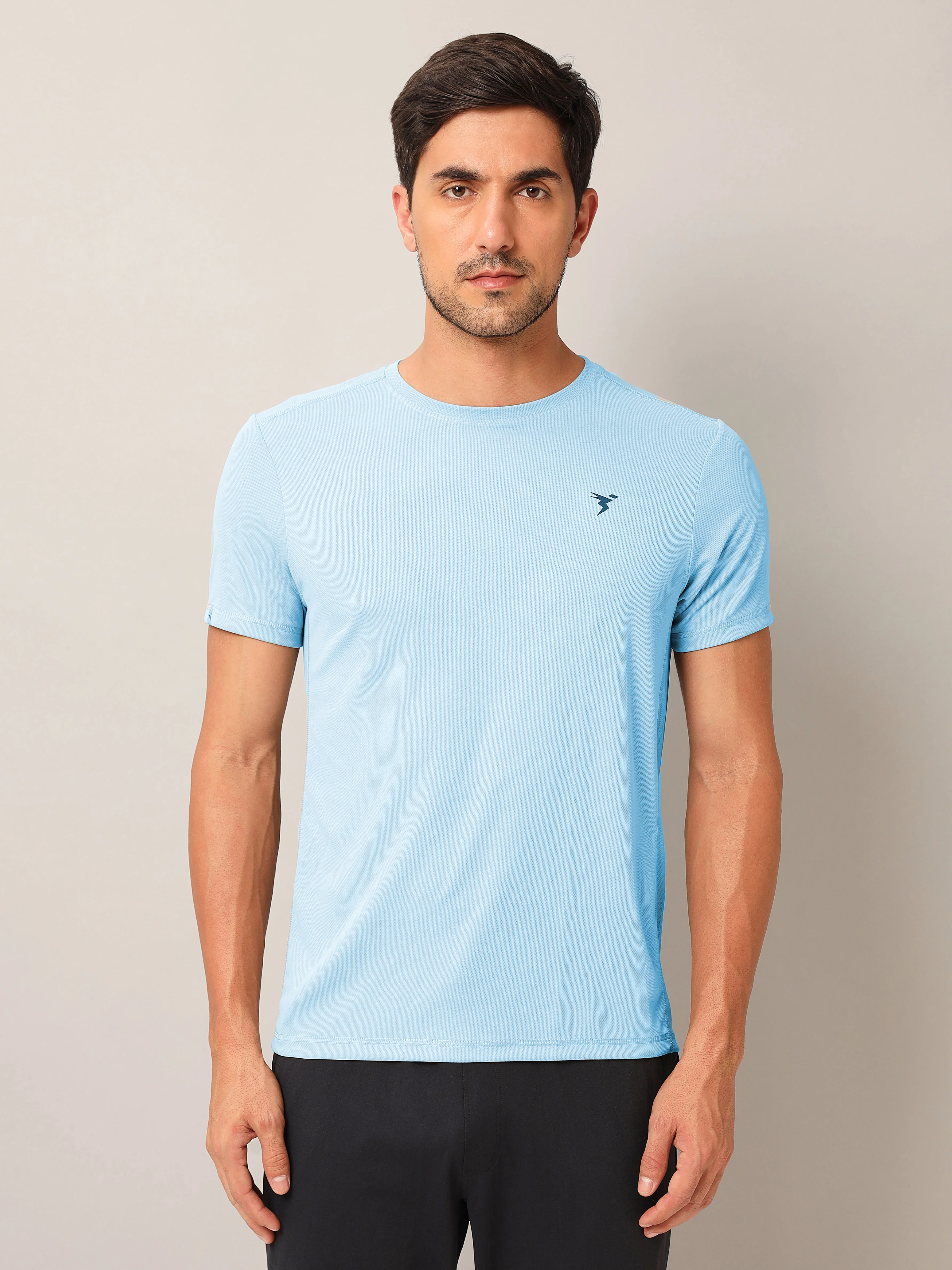 Men Solid Slim Fit Crew Neck T-shirt with TECHNO COOL+ - Image 2