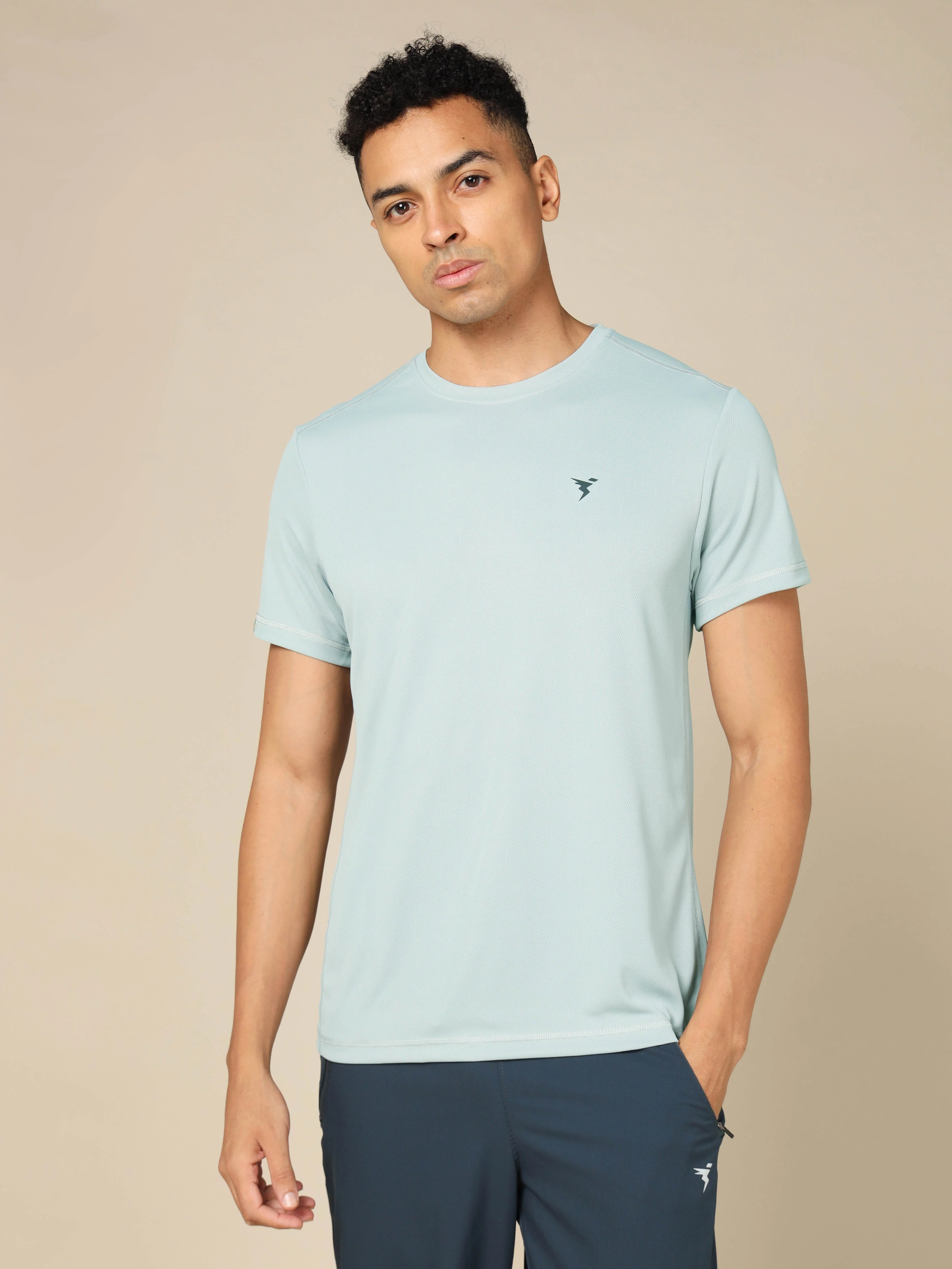 Men Solid Slim Fit Crew Neck T-shirt with TECHNO COOL+ - Image 2