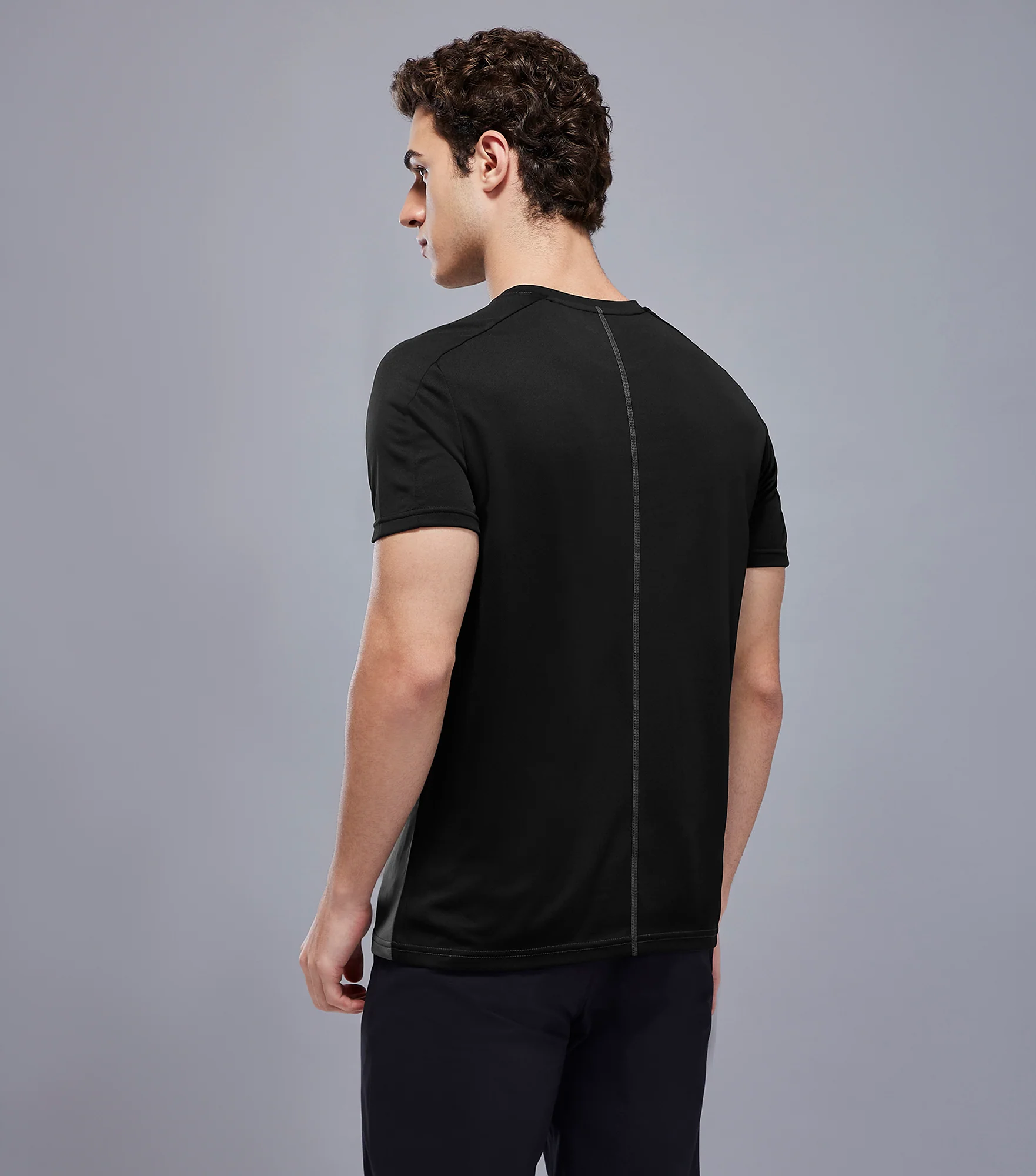 Men Solid Slim Fit Crew Neck T-shirt with TECHNO COOL+ - Image 3
