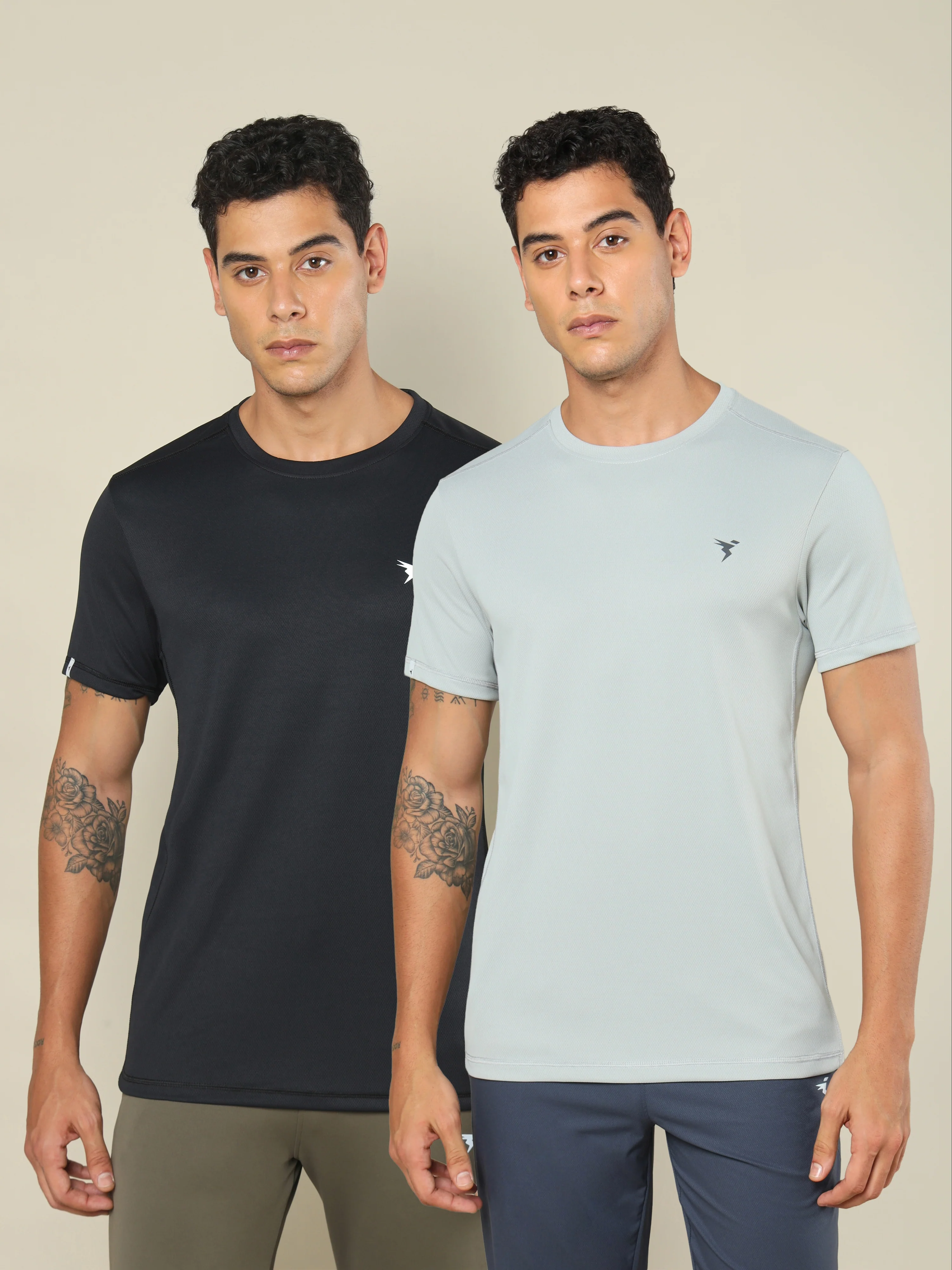 Men Solid Slim Fit Crew Neck T-shirt with TECHNO COOL+ (Pack of 2)
