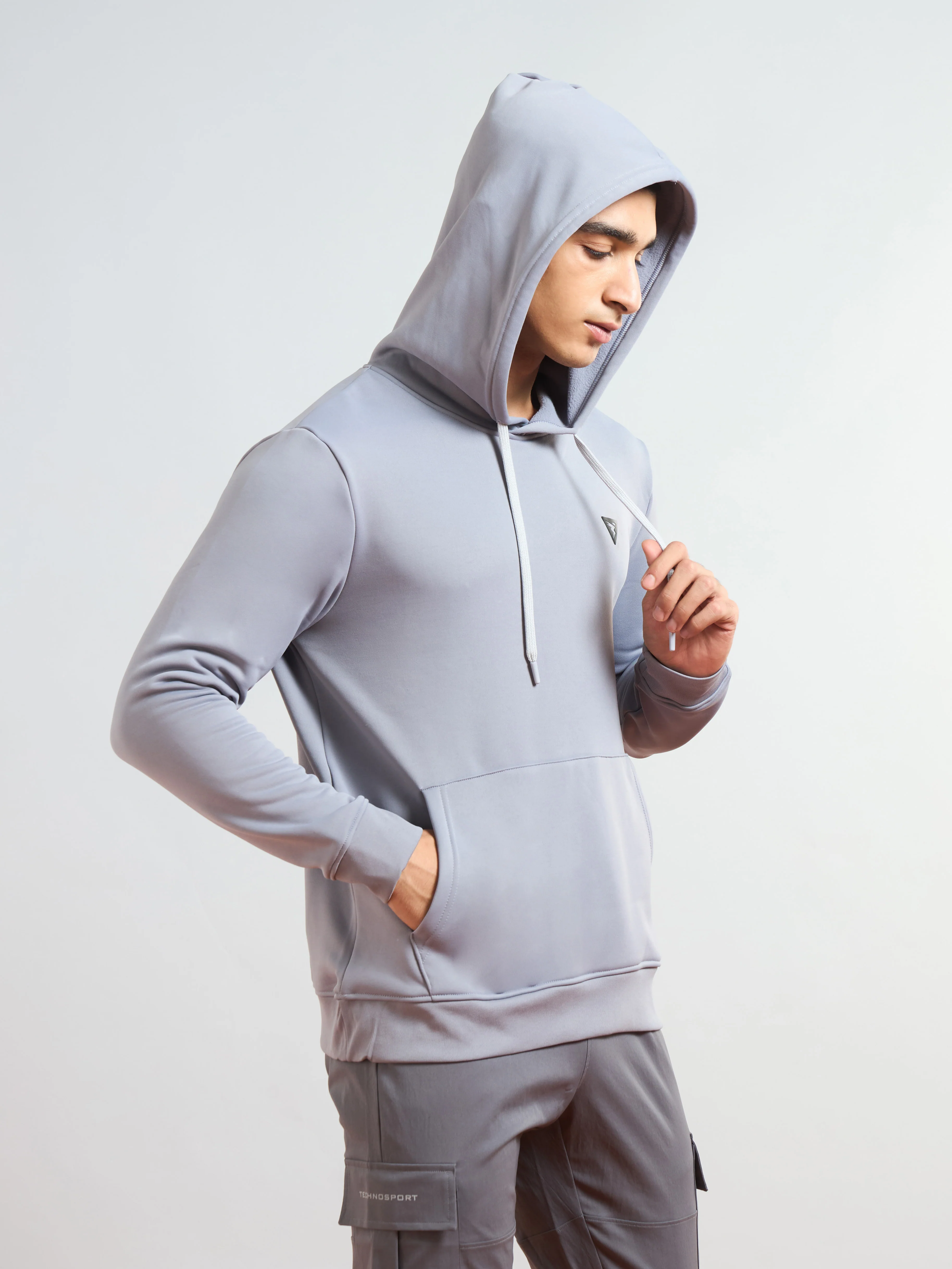 Men Solid Slim Fit Hooded Sweatshirt  with TECHNO DRY - Image 4