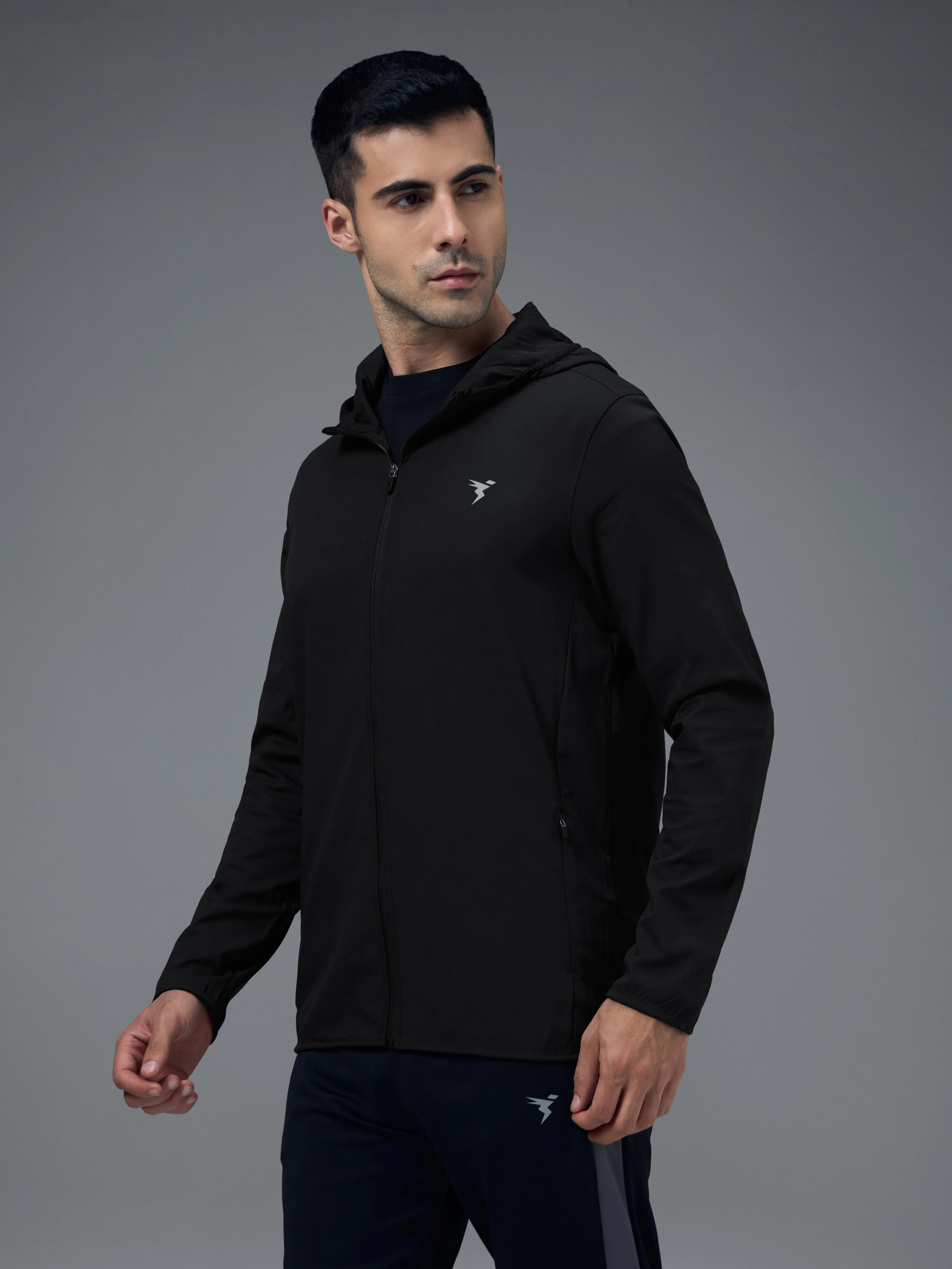 Men Solid Slim Fit Hooded Jacket with TS FLEXI - Image 3