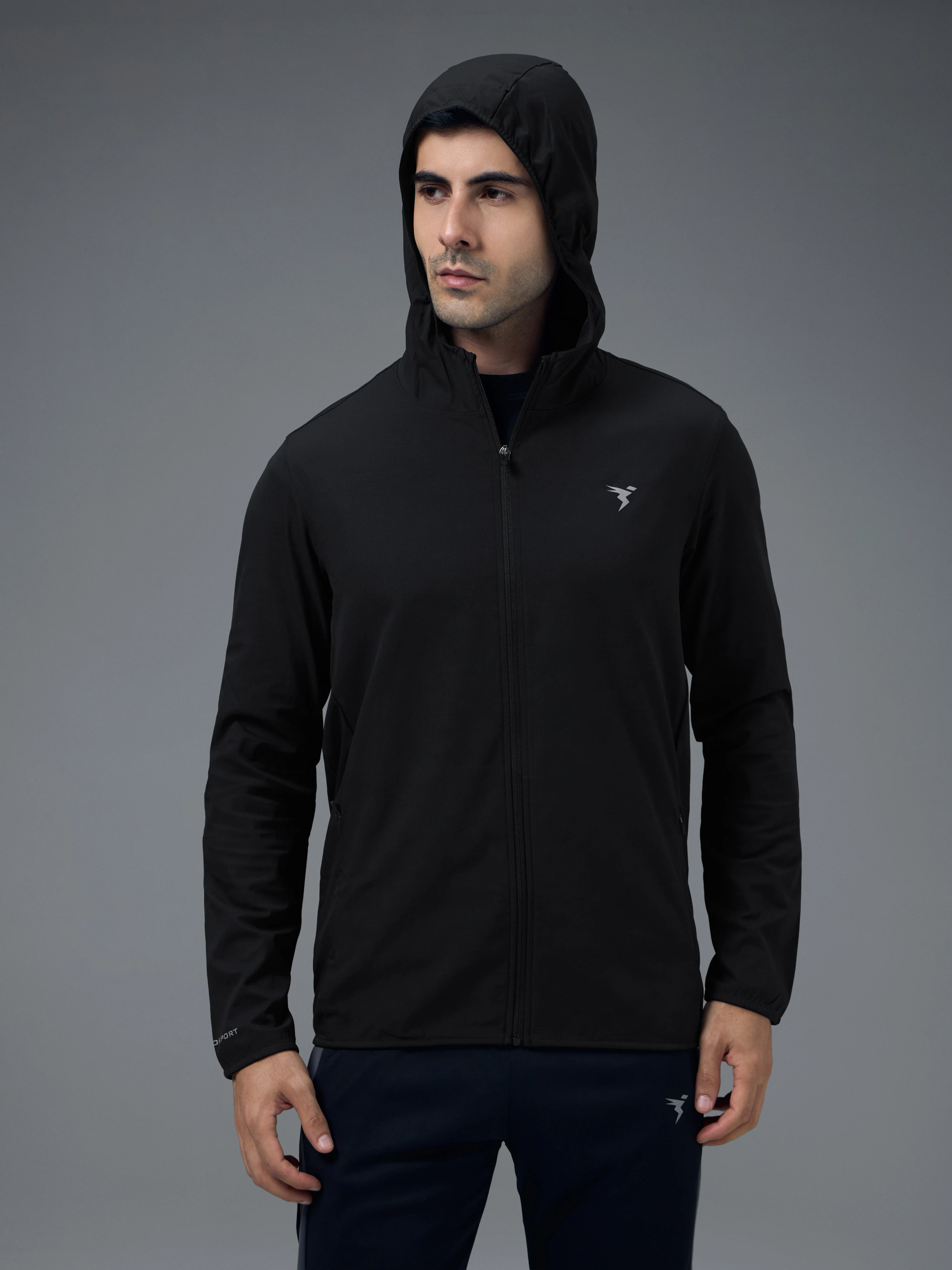 Men Solid Slim Fit Hooded Jacket with TS FLEXI - Image 5