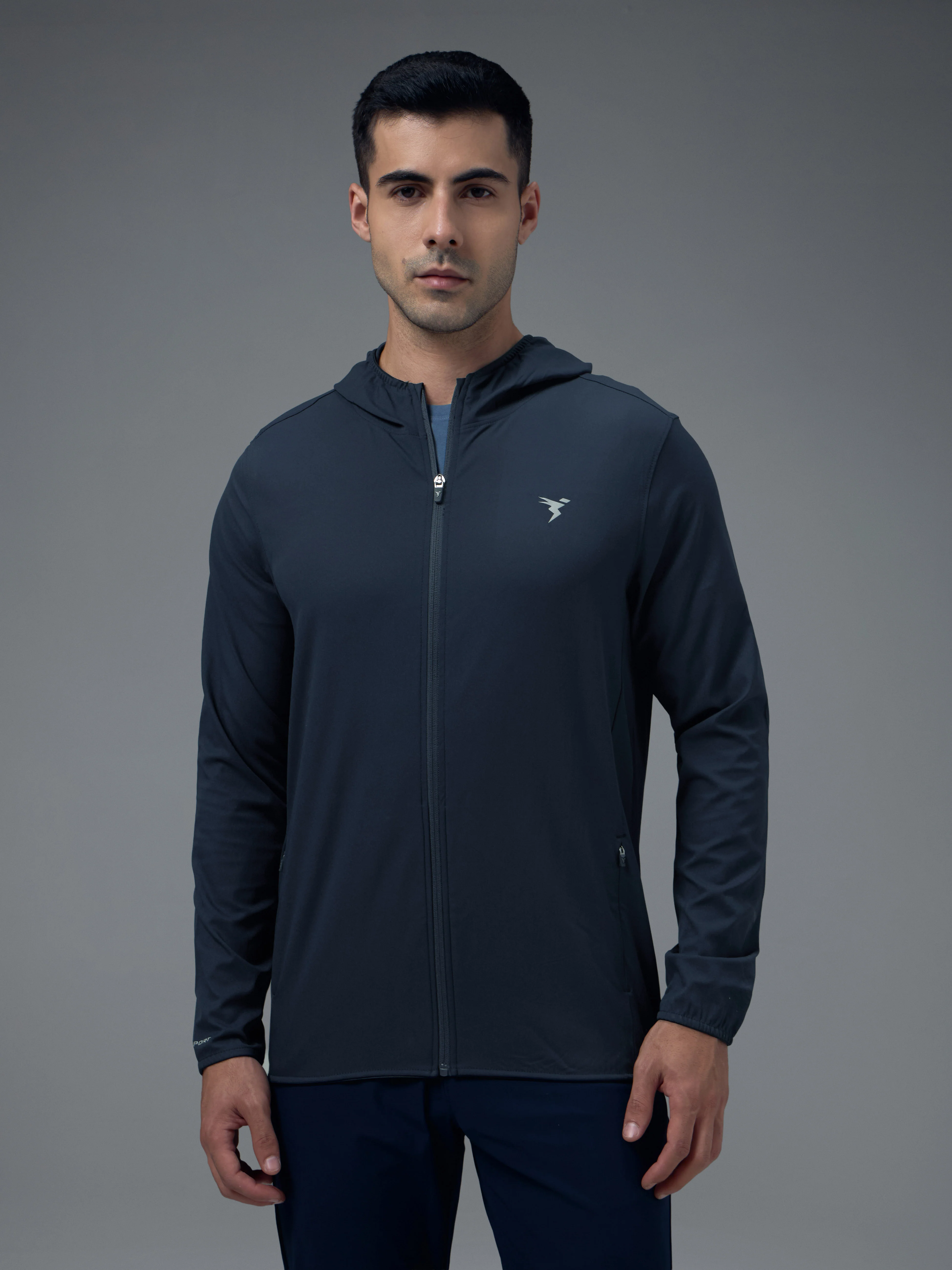 Men Solid Slim Fit Hooded Jacket with TS FLEXI - Image 2
