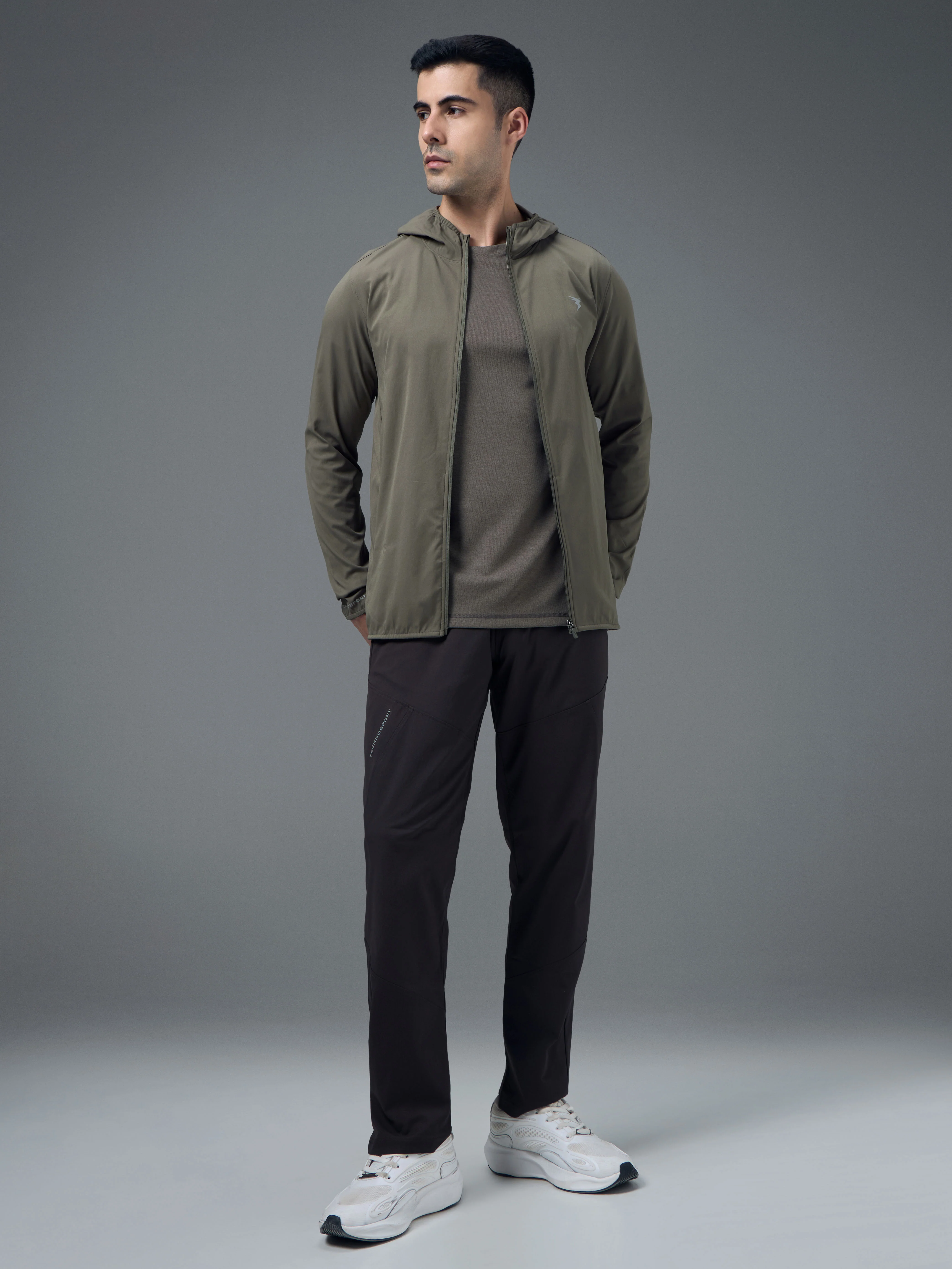 Men Solid Slim Fit Hooded Jacket with TS FLEXI - Image 3