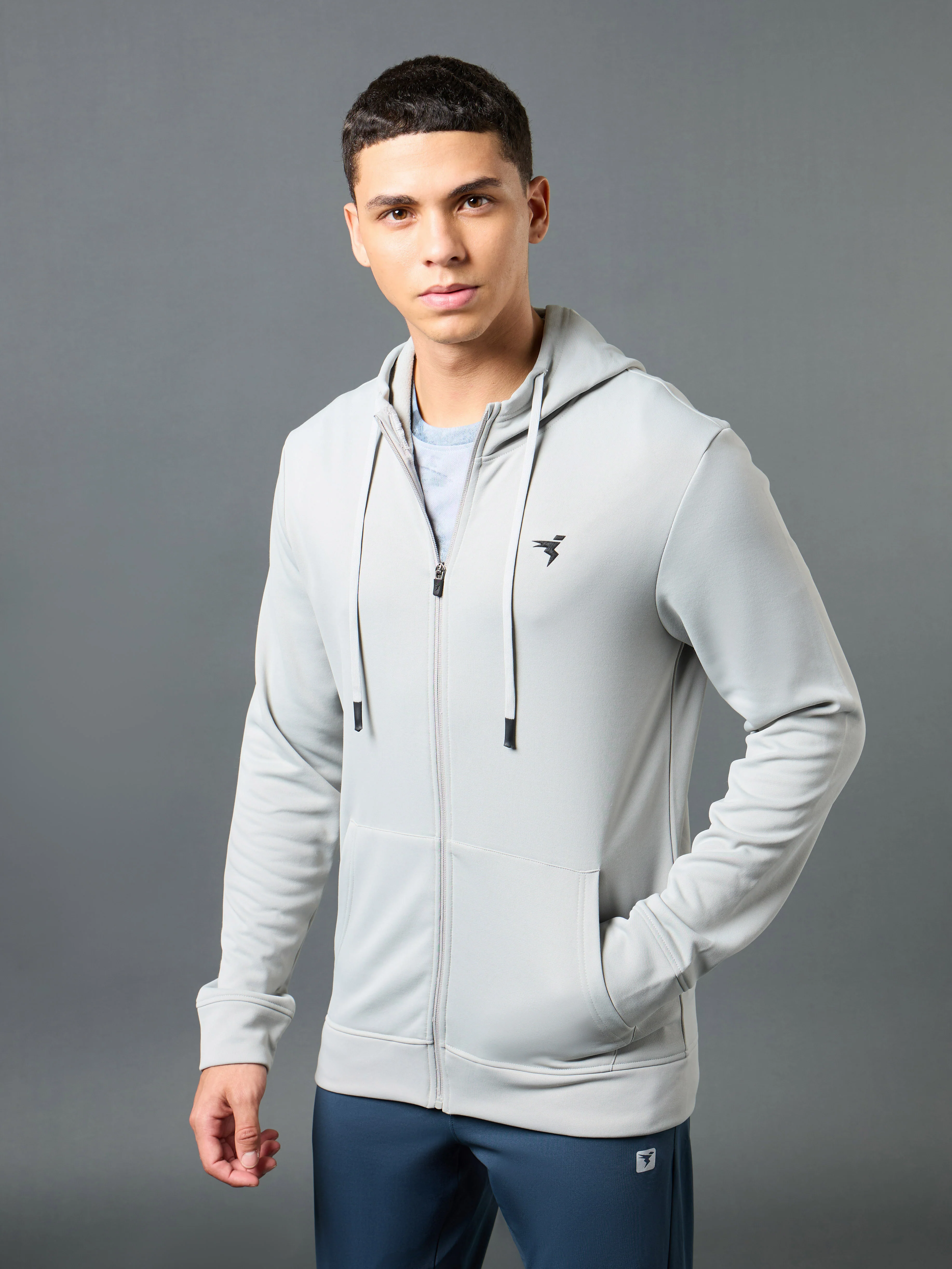 Men Solid Slim Fit Hooded Jacket with TECHNOWARM+