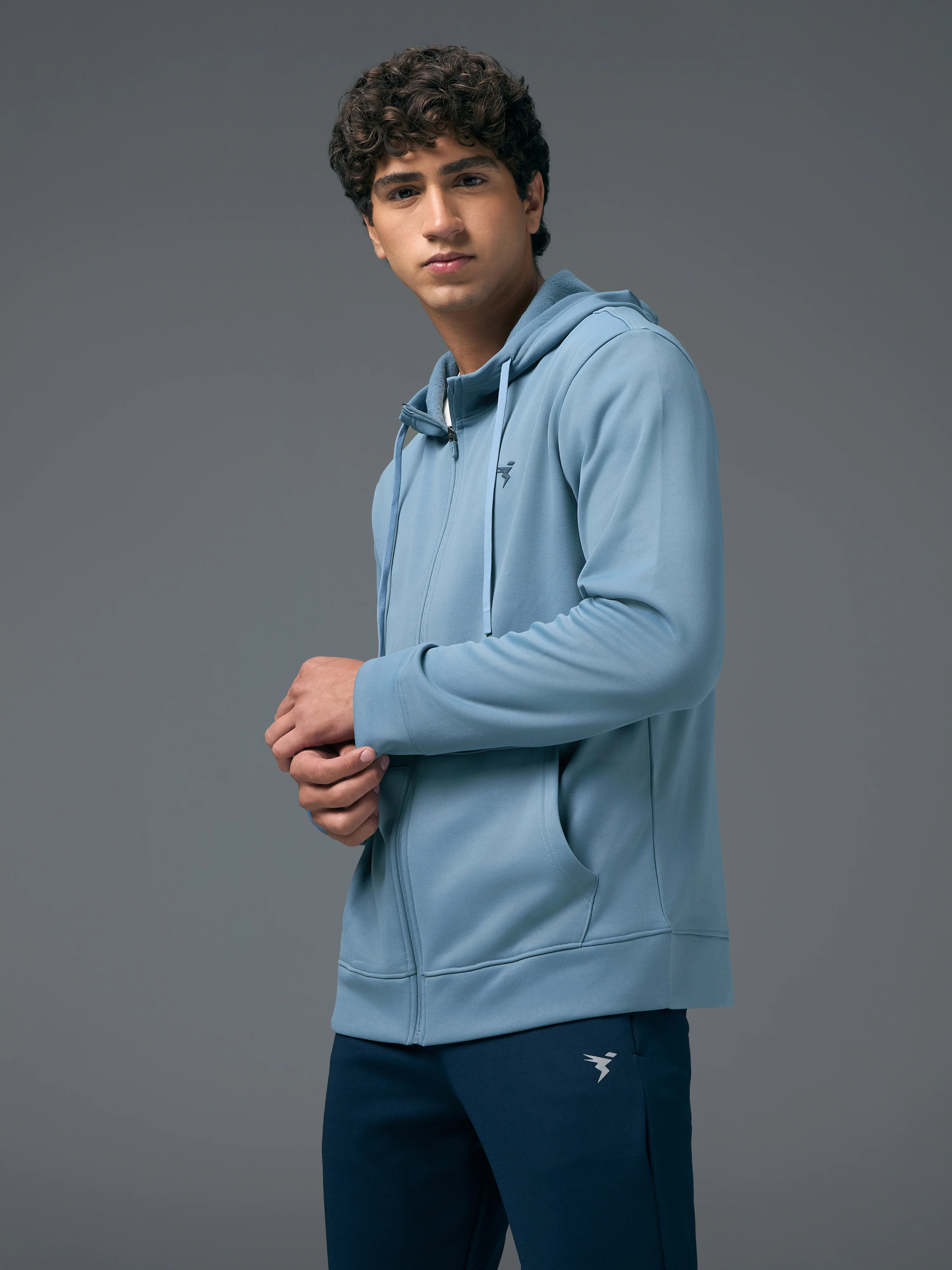 Men Solid Slim Fit Hooded Jacket with TECHNOWARM+ - Image 3