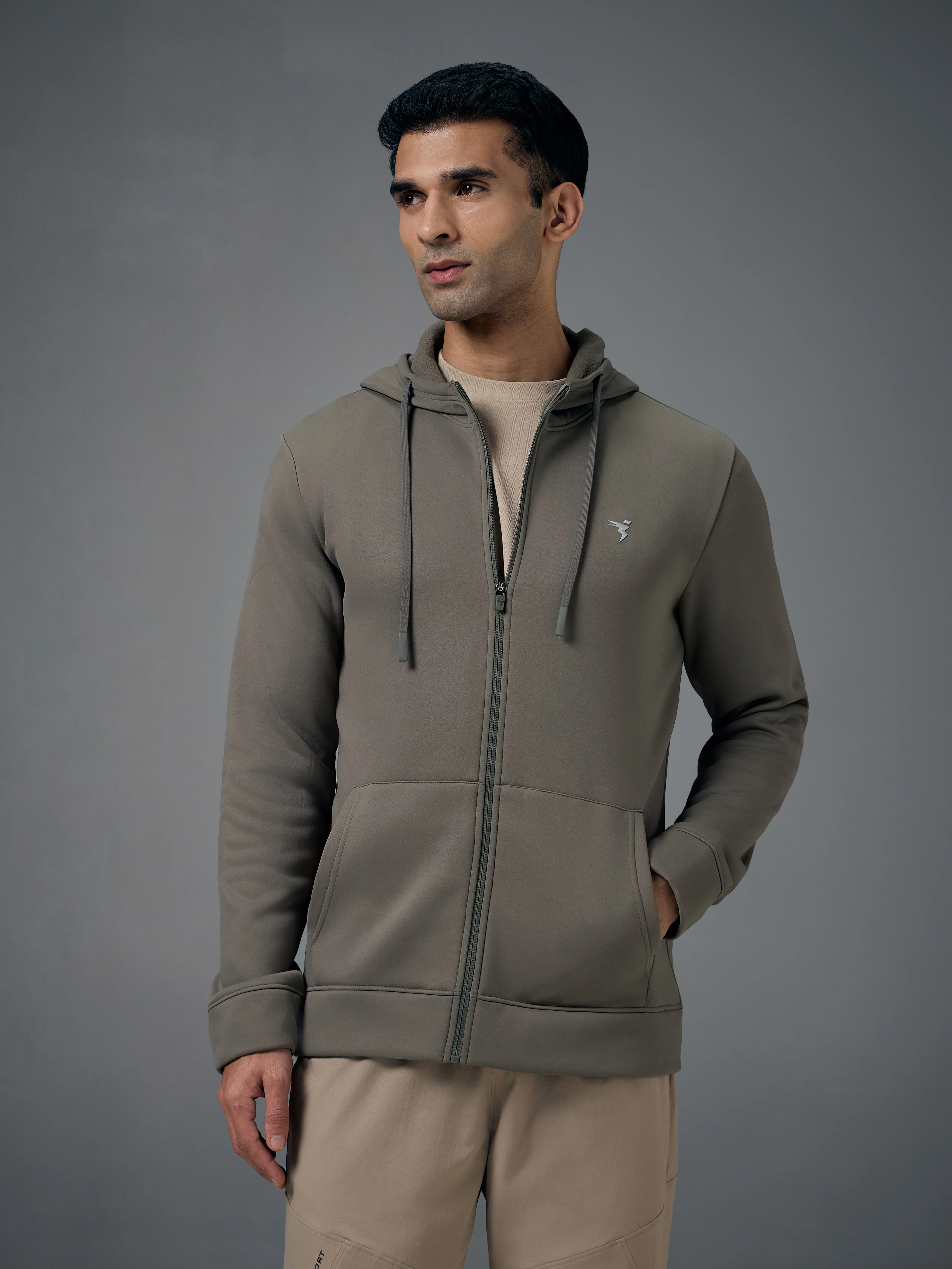 Men Solid Slim Fit Hooded Jacket with TECHNOWARM+ - Image 2