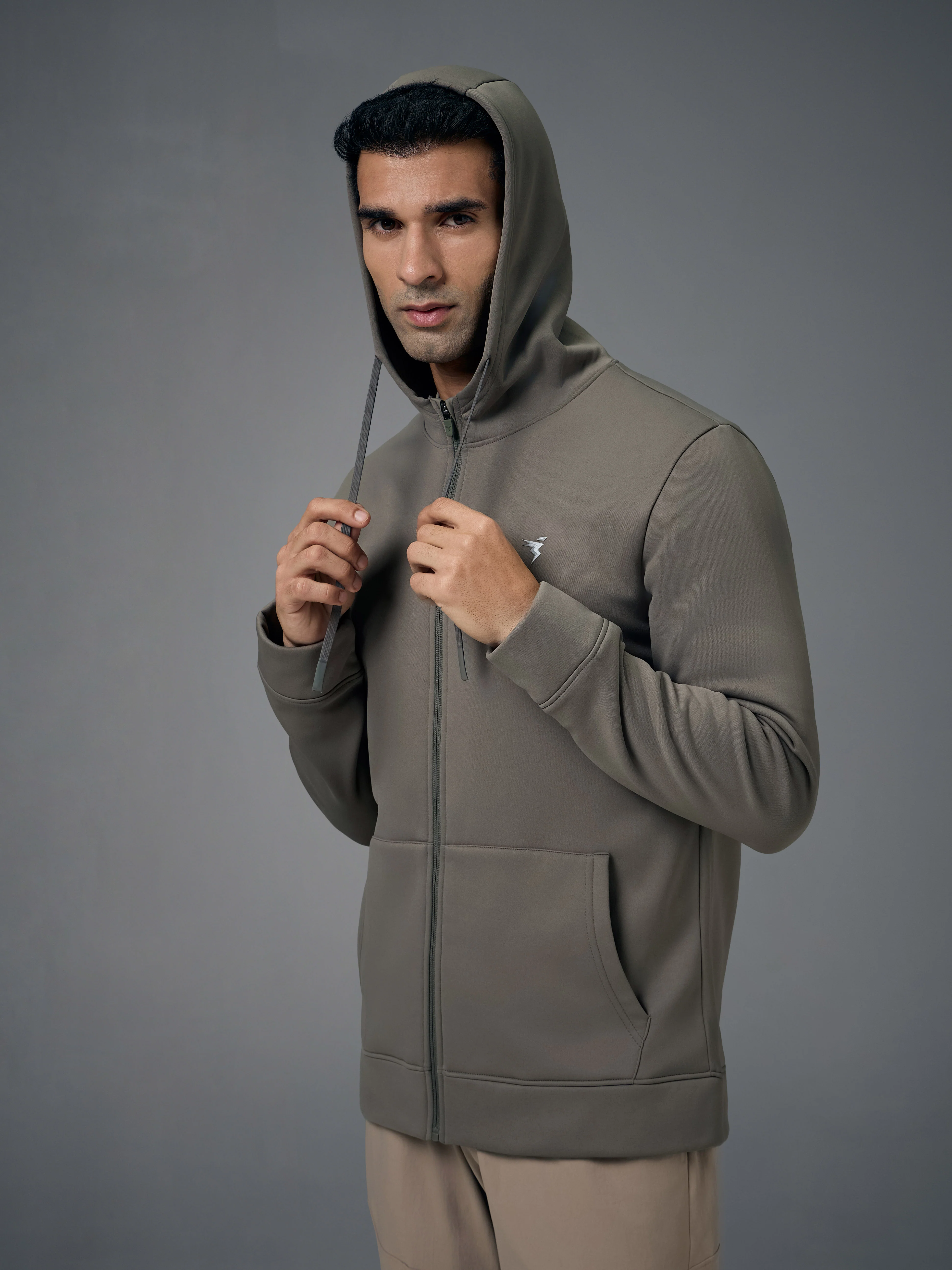 Men Solid Slim Fit Hooded Jacket with TECHNOWARM+ - Image 4